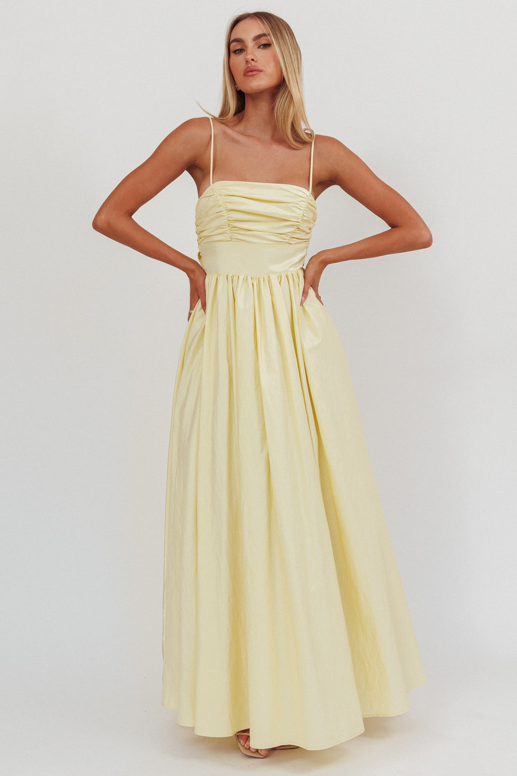 Love Songs Back Bow Maxi Dress Butter by Selfie Leslie