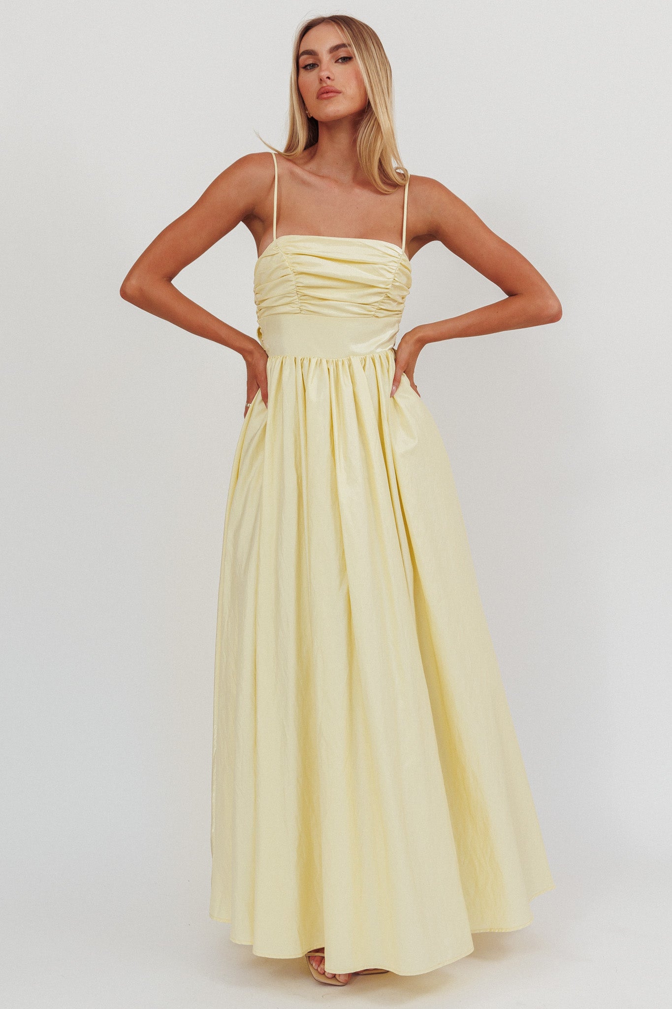 Love Songs Back Bow Maxi Dress Butter by Selfie Leslie