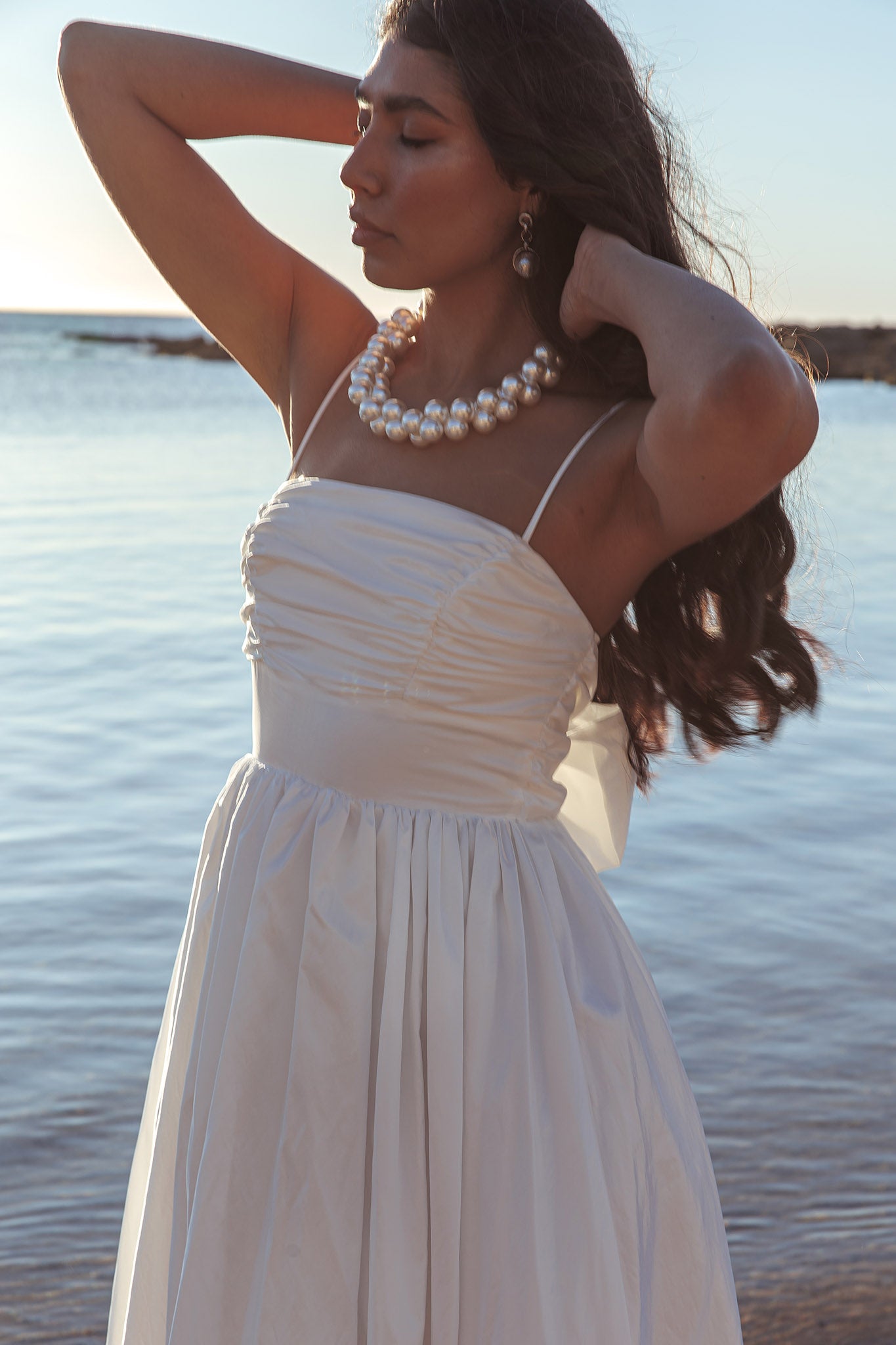 white dress song Love Songs Back Bow Maxi Dress White