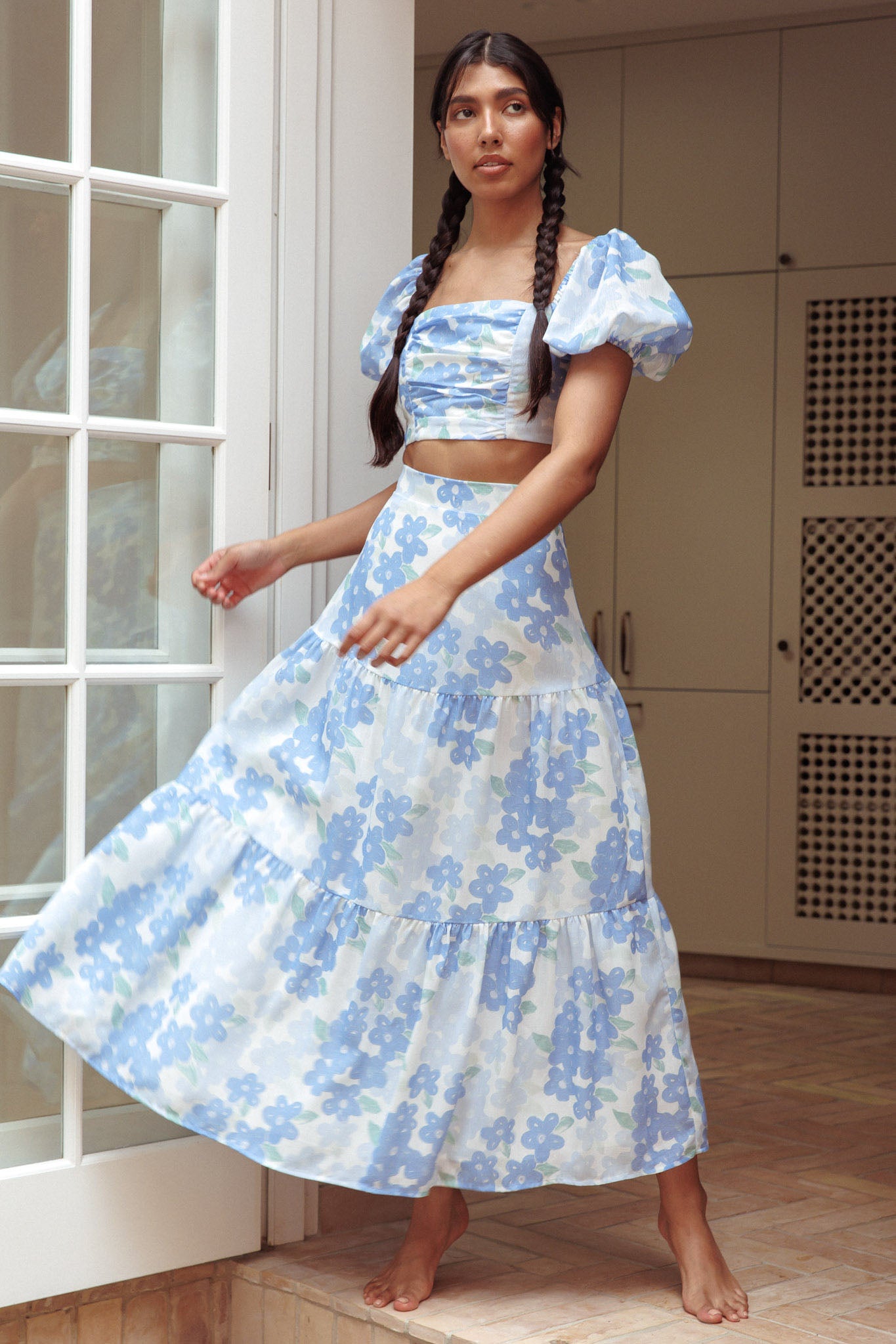 The Moment Maxi Skirt Floral Blue by Selfie Leslie