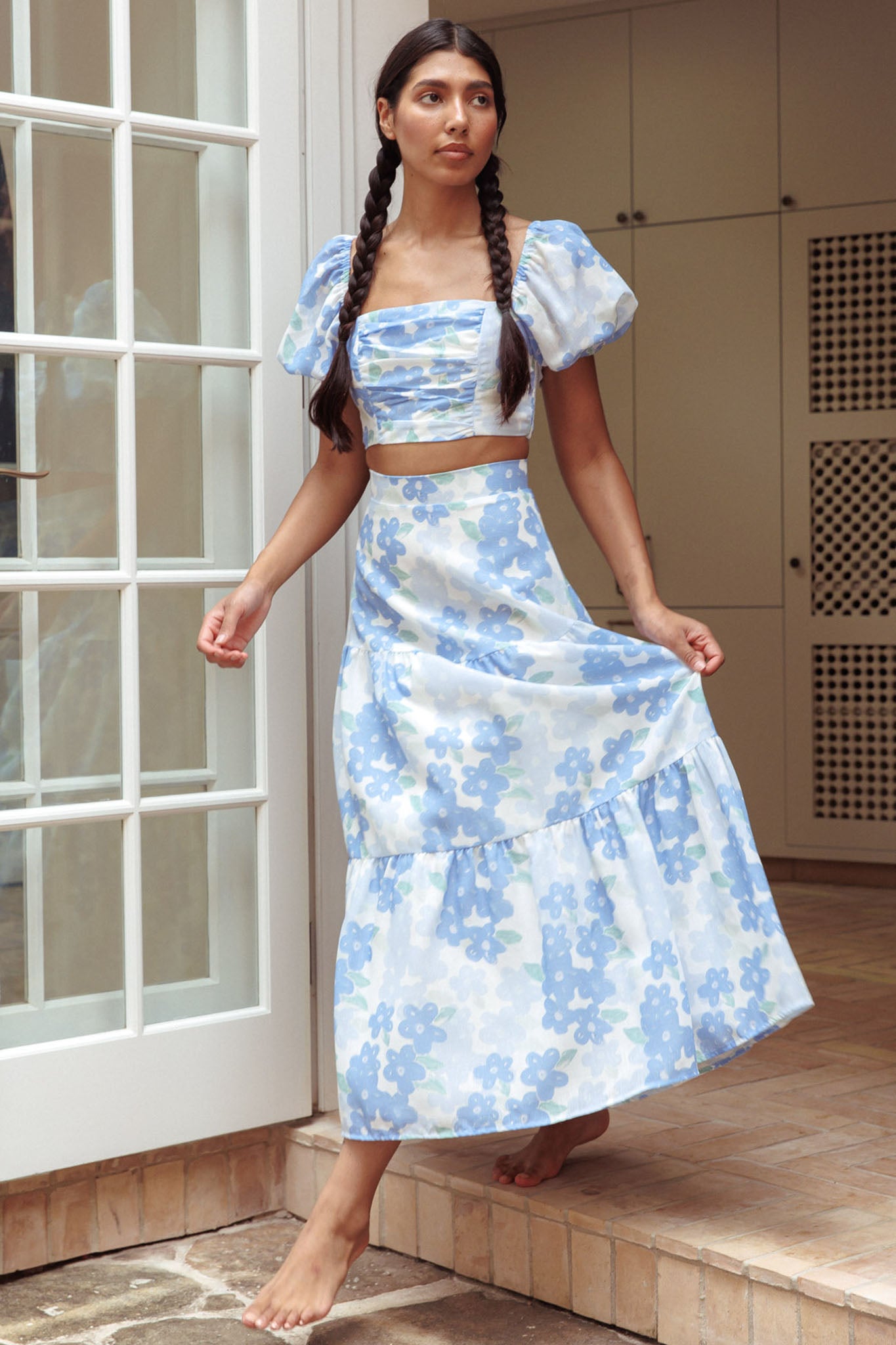 The Moment Maxi Skirt Floral Blue by Selfie Leslie