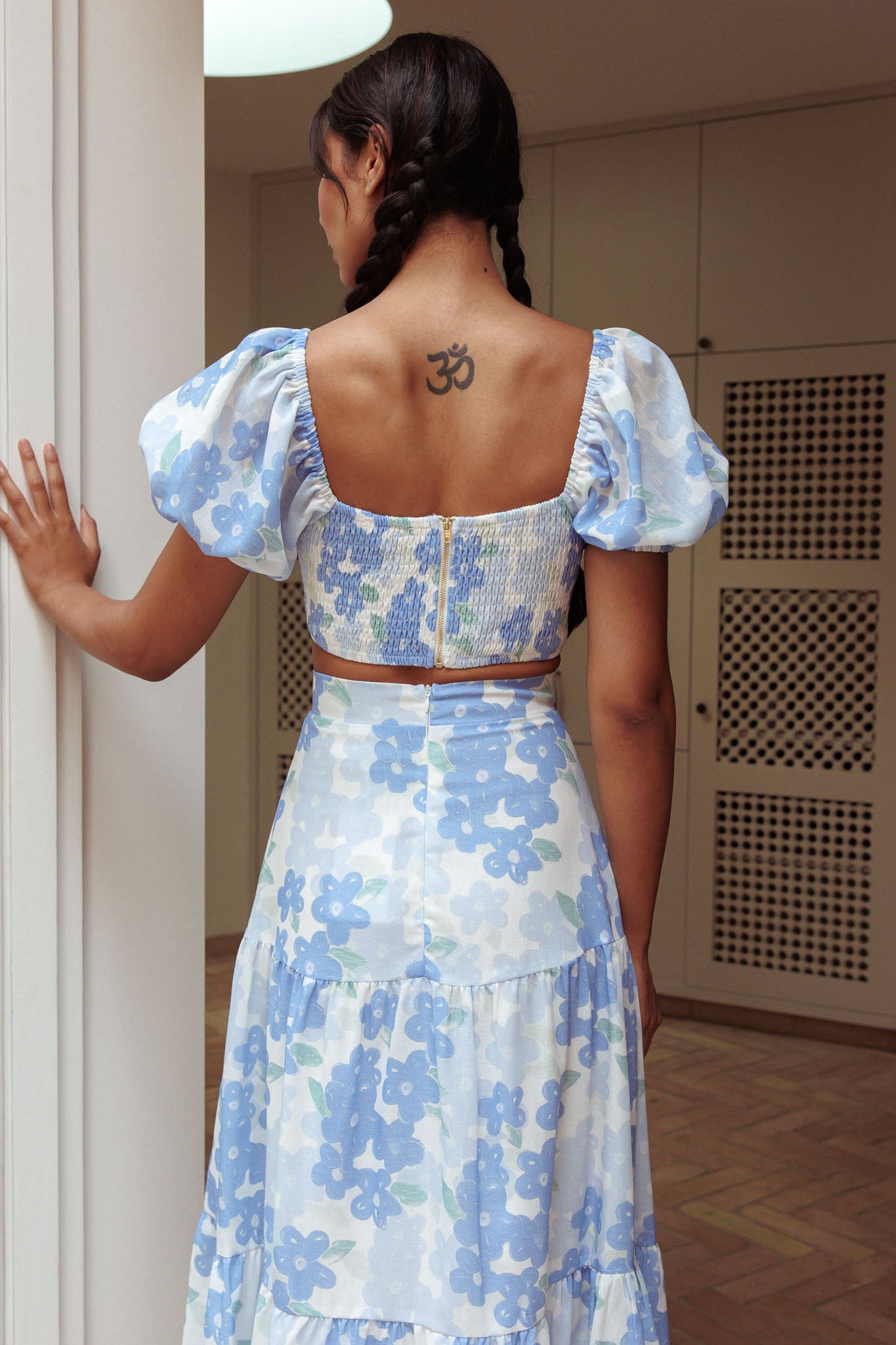 The Moment Puff Sleeve Crop Top Floral Blue | Selfie Leslie