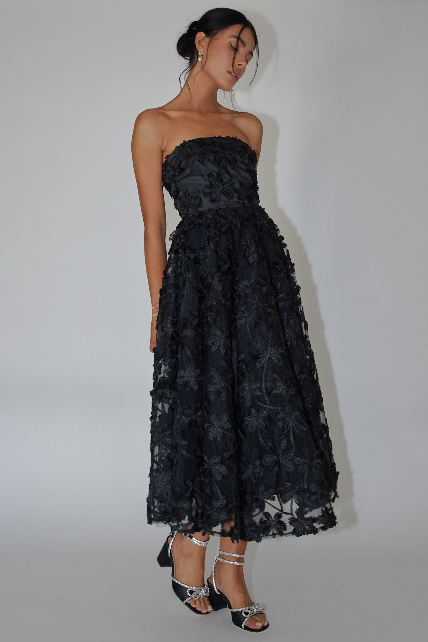 Shop the Dori Floral Embellished Midi Dress Black