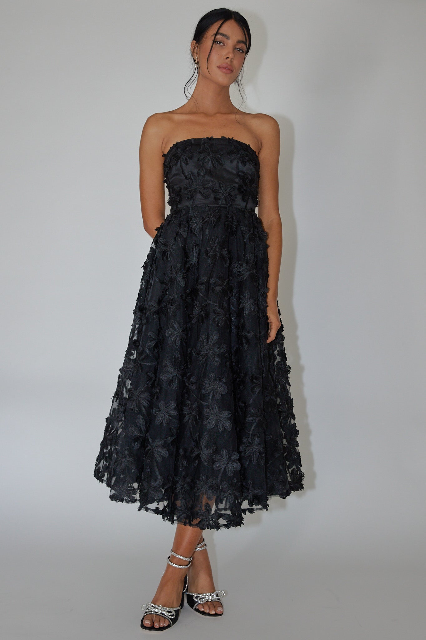 knee length dresses for ladies Embellished Cowl Neck Maxi Dress in Black - 2