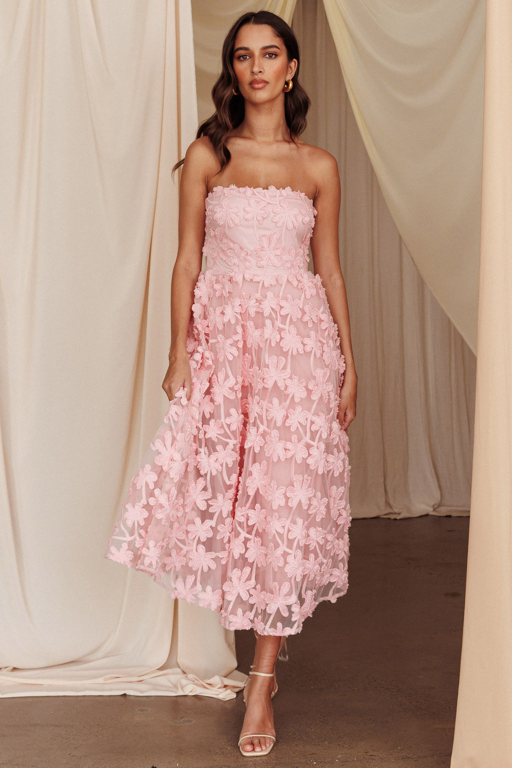 Dori Floral Embellished Midi Dress Blush by Selfie Leslie