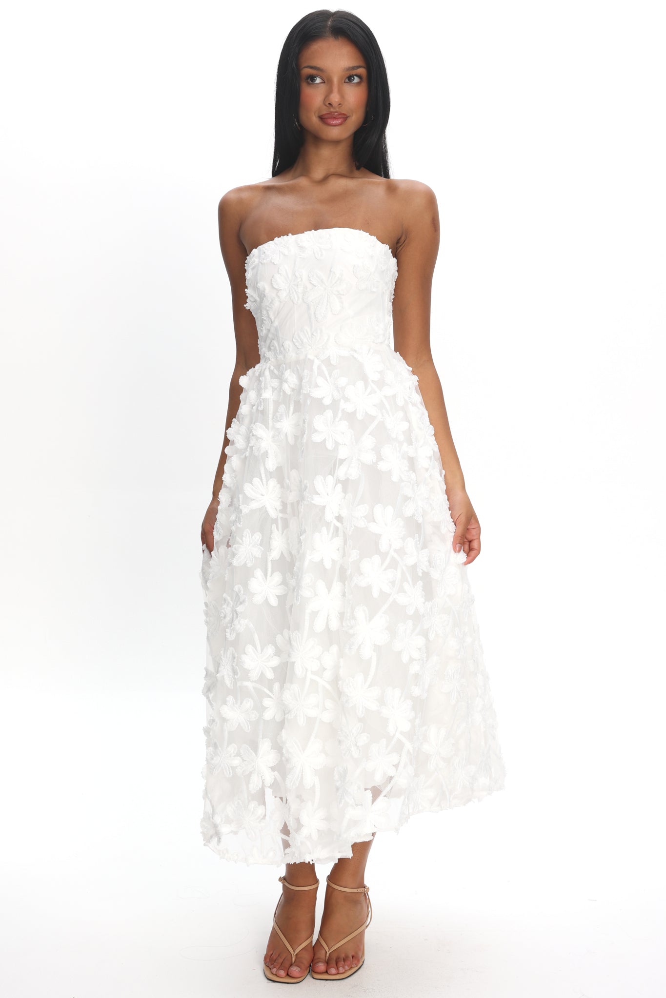 Dori Floral Embellished Midi Dress White