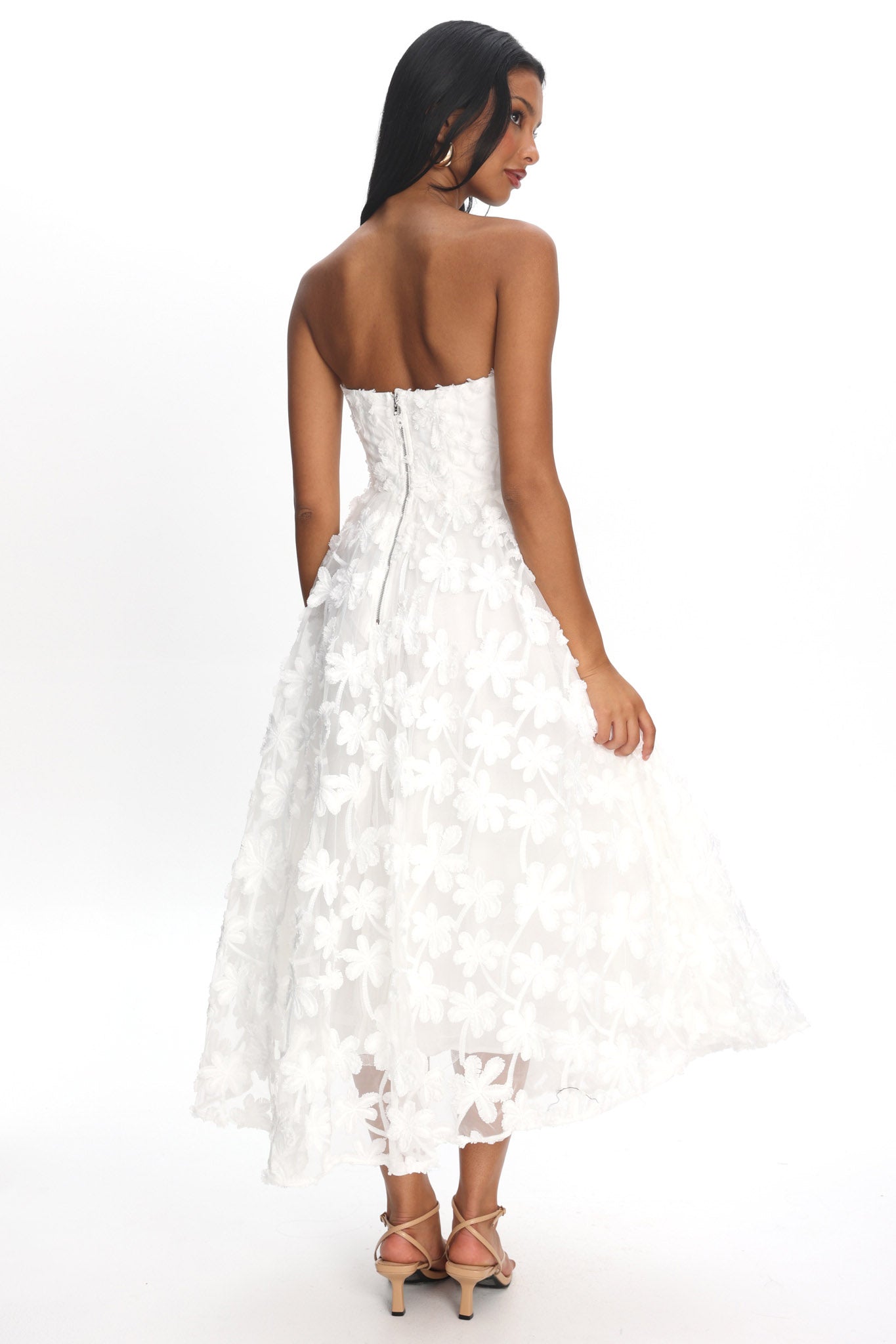 Dori Floral Embellished Midi Dress White XS Dori Floral Embellished Midi Dress White XS