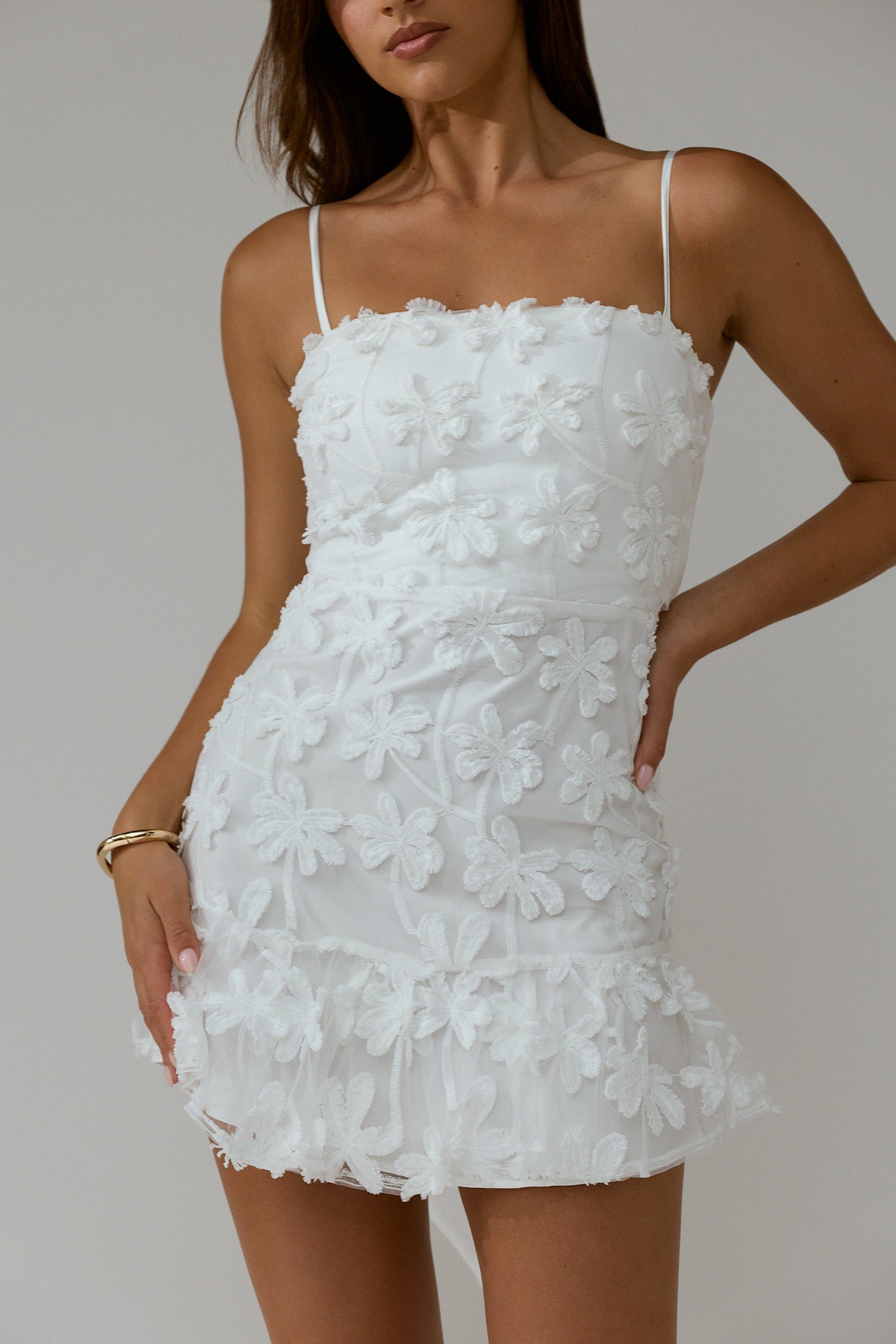 Dori Embellished Mini Dress Palm Tree White by Selfie Leslie