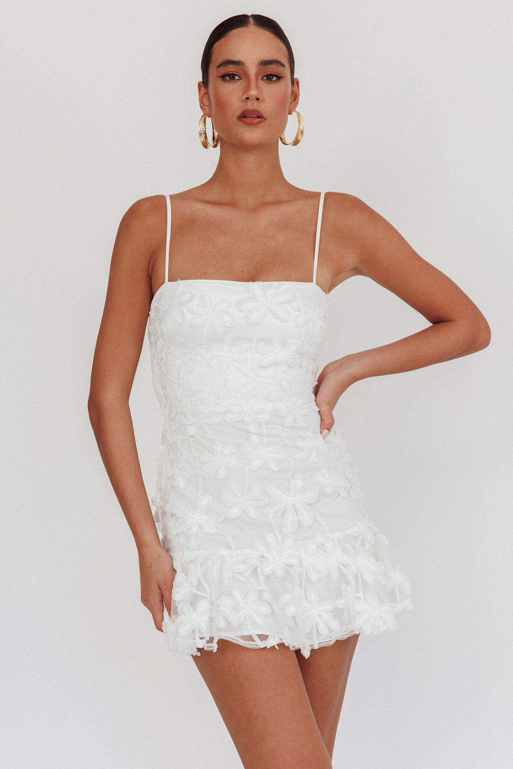 Dori Embellished Mini Dress Palm Tree White by Selfie Leslie