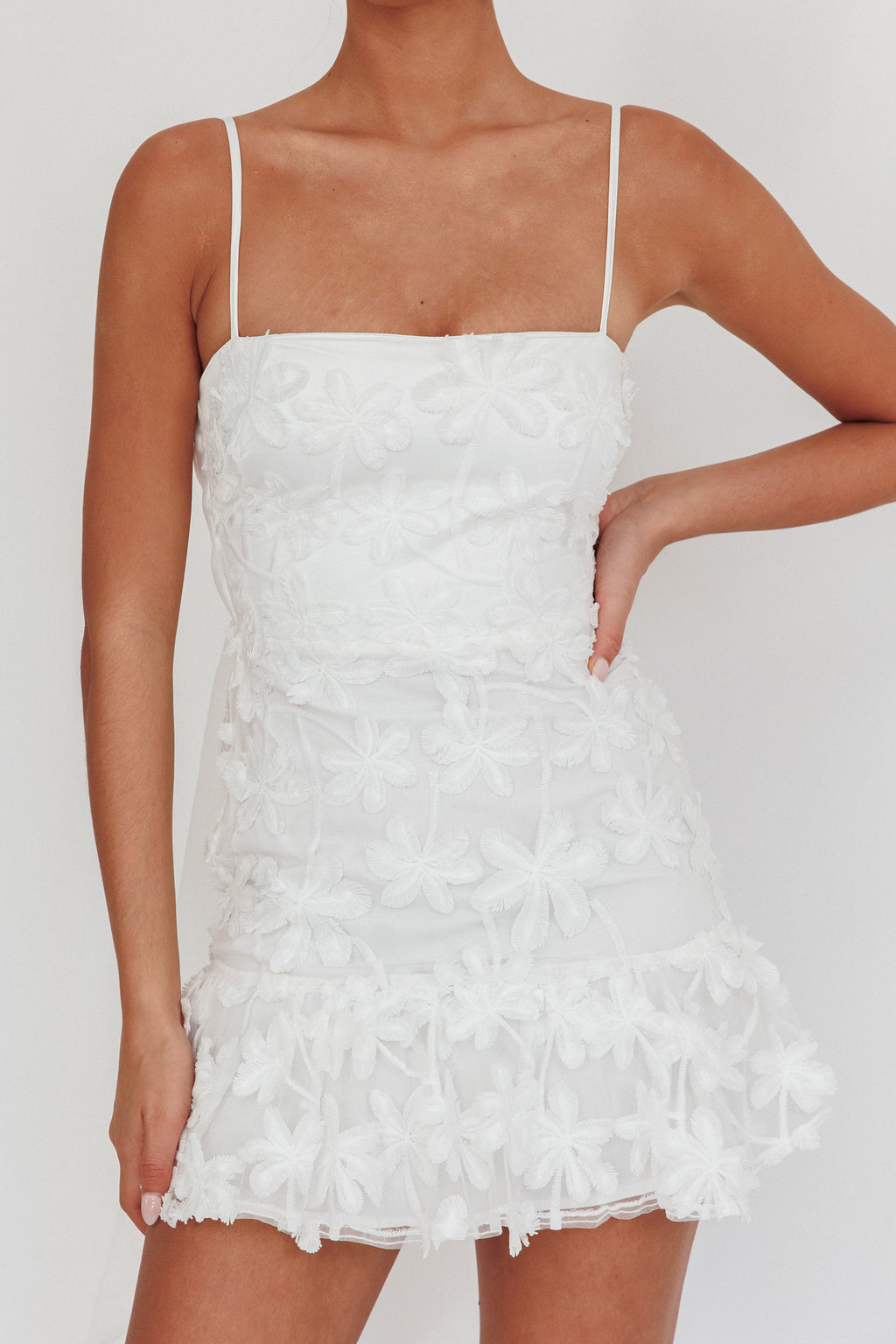 Dori Embellished Mini Dress Palm Tree White by Selfie Leslie