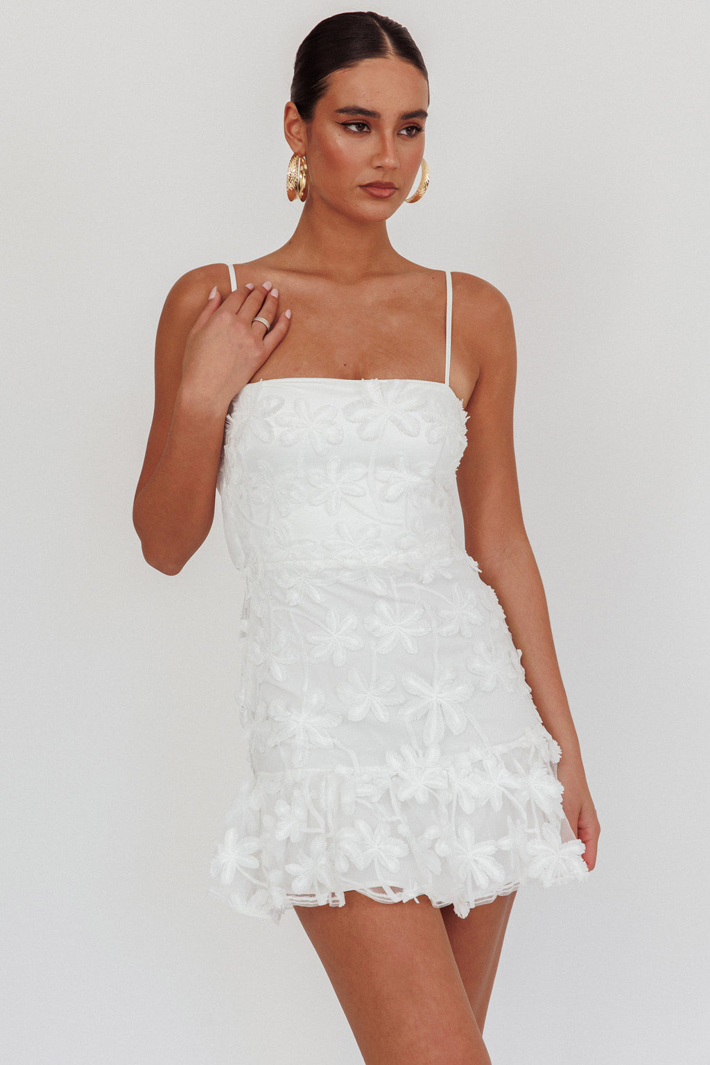 Dori Embellished Mini Dress Palm Tree White by Selfie Leslie