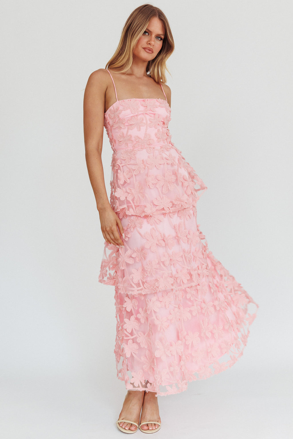 Dori Floral Embellished Maxi Dress Blush by Selfie Leslie