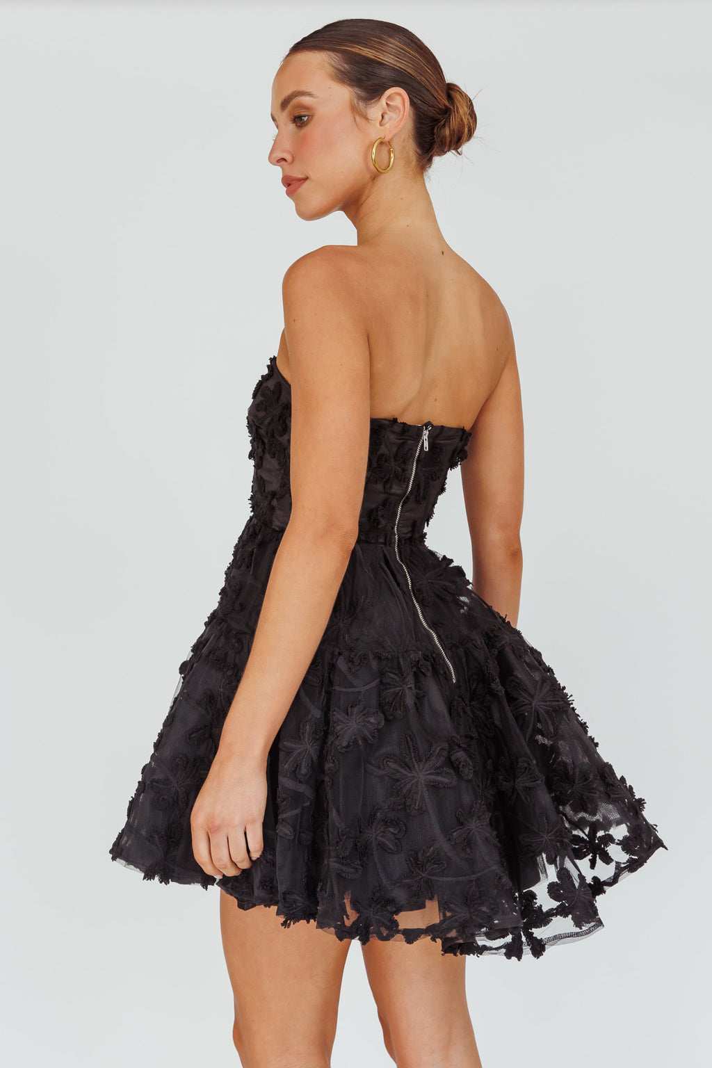 Dori Floral Embellished Mini Dress Black by Selfie Leslie
