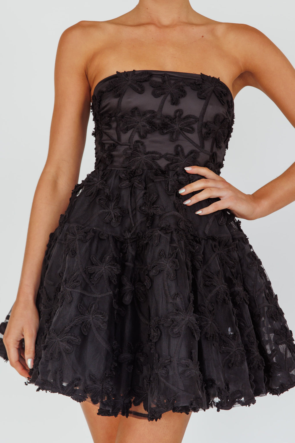Dori Floral Embellished Mini Dress Black by Selfie Leslie
