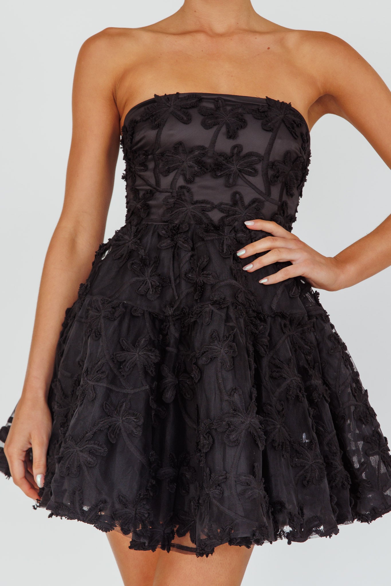 Dori Floral Embellished Mini Dress Black by Selfie Leslie