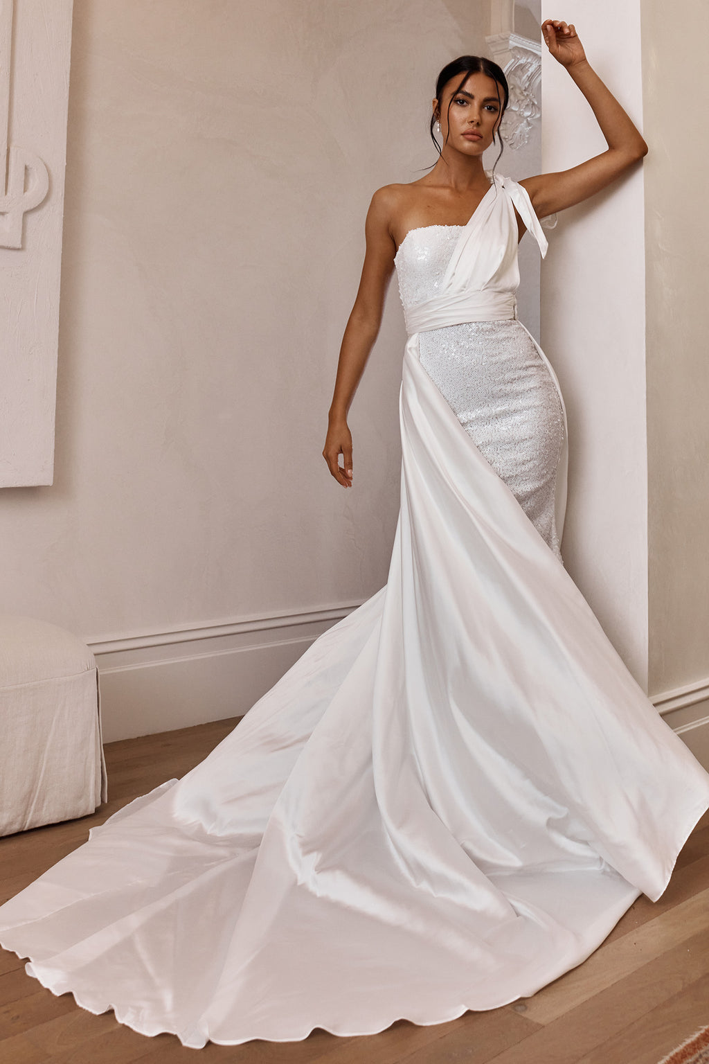 Francene Two Piece Sequin Maxi Dress White by Selfie Leslie