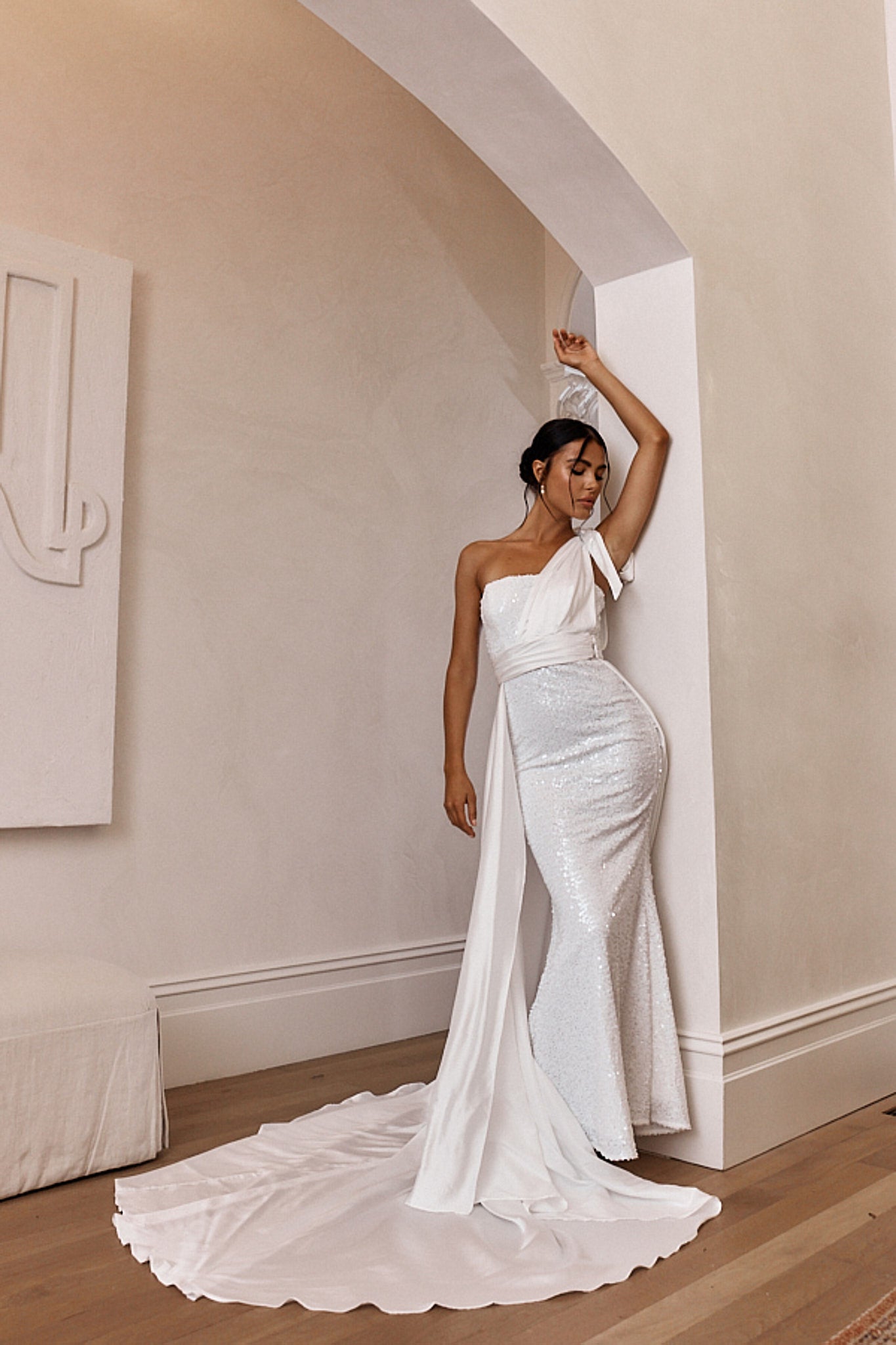 Francene Two Piece Sequin Maxi Dress White by Selfie Leslie