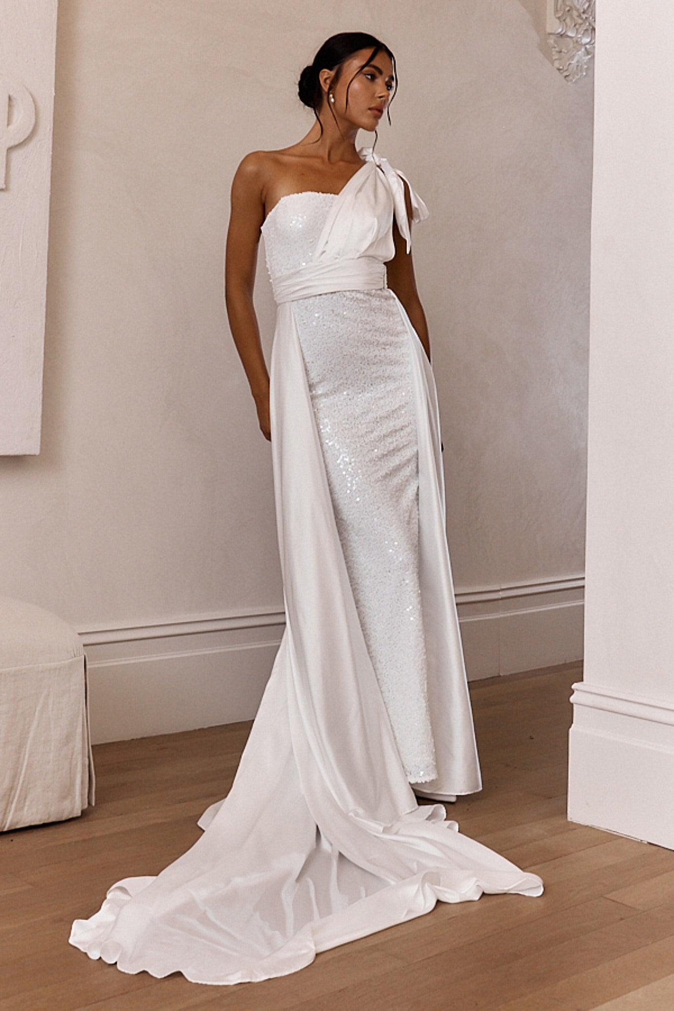 two piece sequin dress Modest 2 Pieces White Prom Dresses 22th Birthday Outfits P420 PreppyDress This mock two piece long dress features a high jewel illusion over a sweetheart neckline and a racerback with strap details Lindsey Sequins Two Piece Set