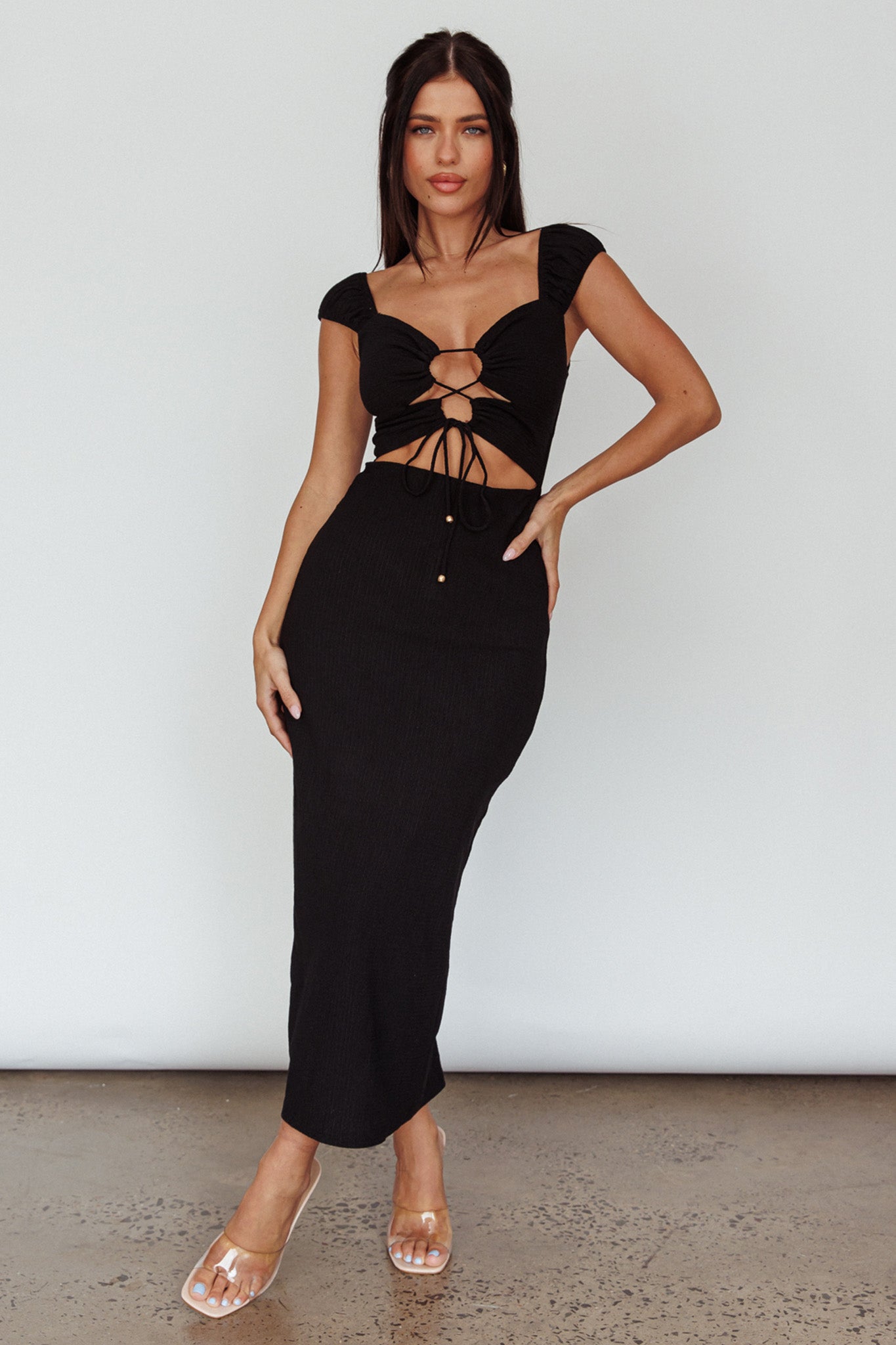 Iconic Cut-Out Bodice Midi Dress Black by Selfie Leslie