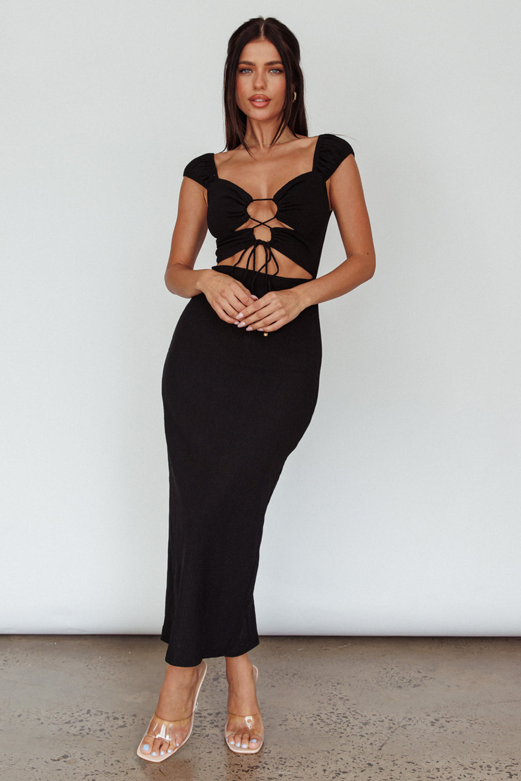Iconic Cut-Out Bodice Midi Dress Black by Selfie Leslie