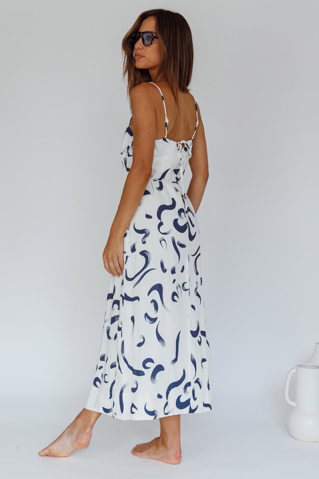 Rossy Waist Tie Midi Dress Printed Navy by Selfie Leslie