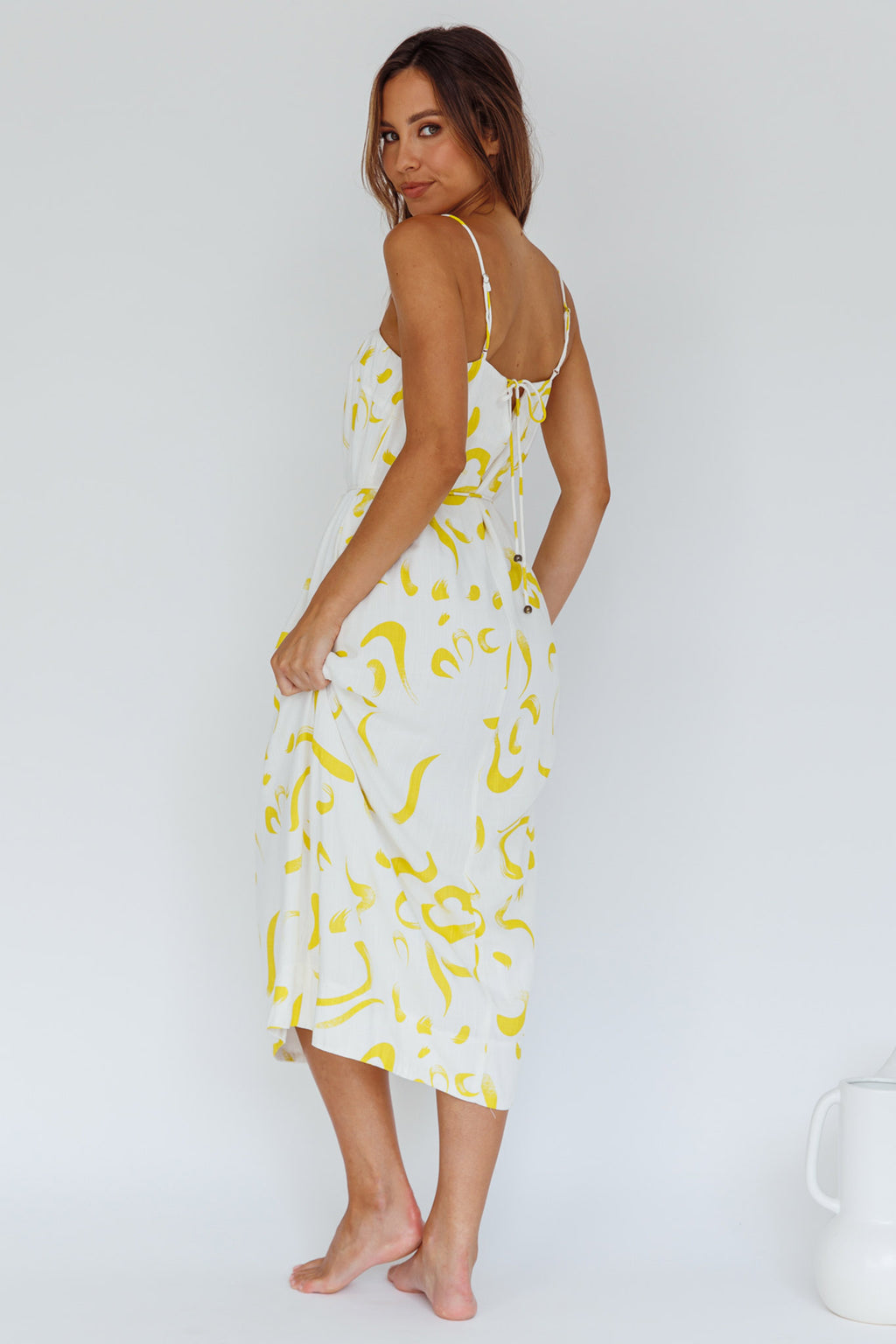 Rossy Waist Tie Midi Dress Printed Yellow by Selfie Leslie