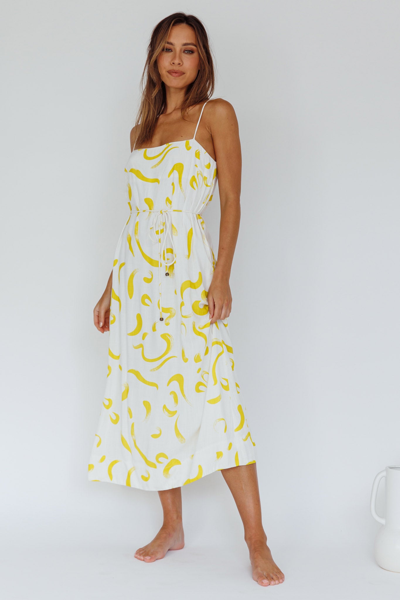 Rossy Waist Tie Midi Dress Printed Yellow by Selfie Leslie
