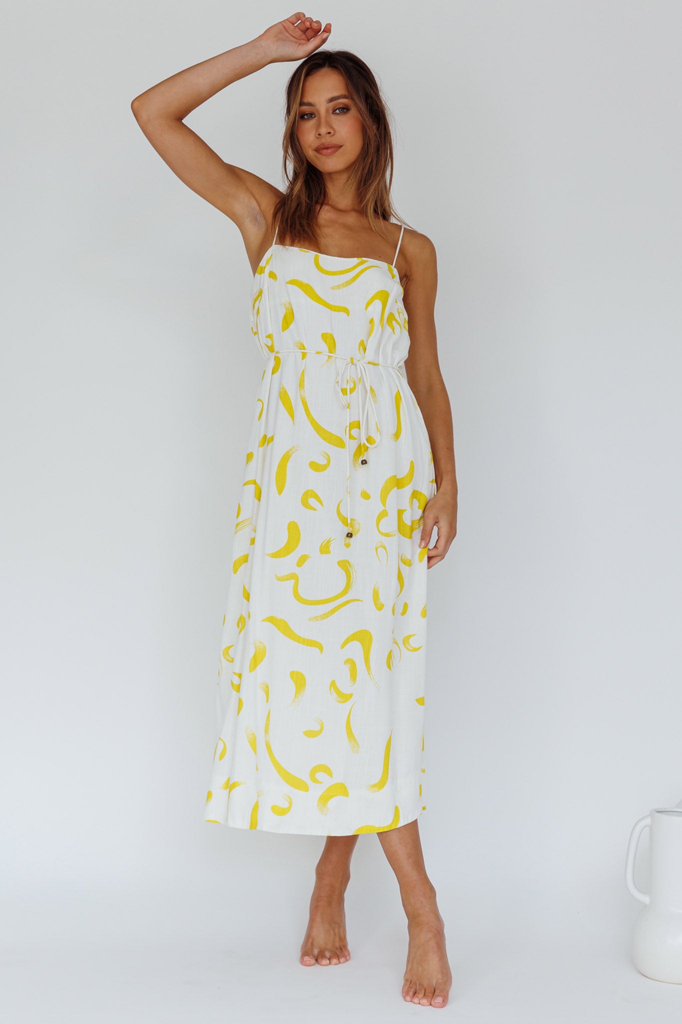Rossy Waist Tie Midi Dress Printed Yellow by Selfie Leslie