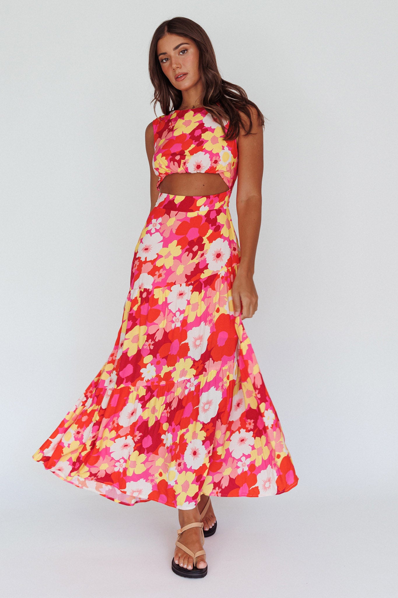 Shaniqua Cut-Out Sleeveless Midi Dress Floral Pink by Selfie Leslie