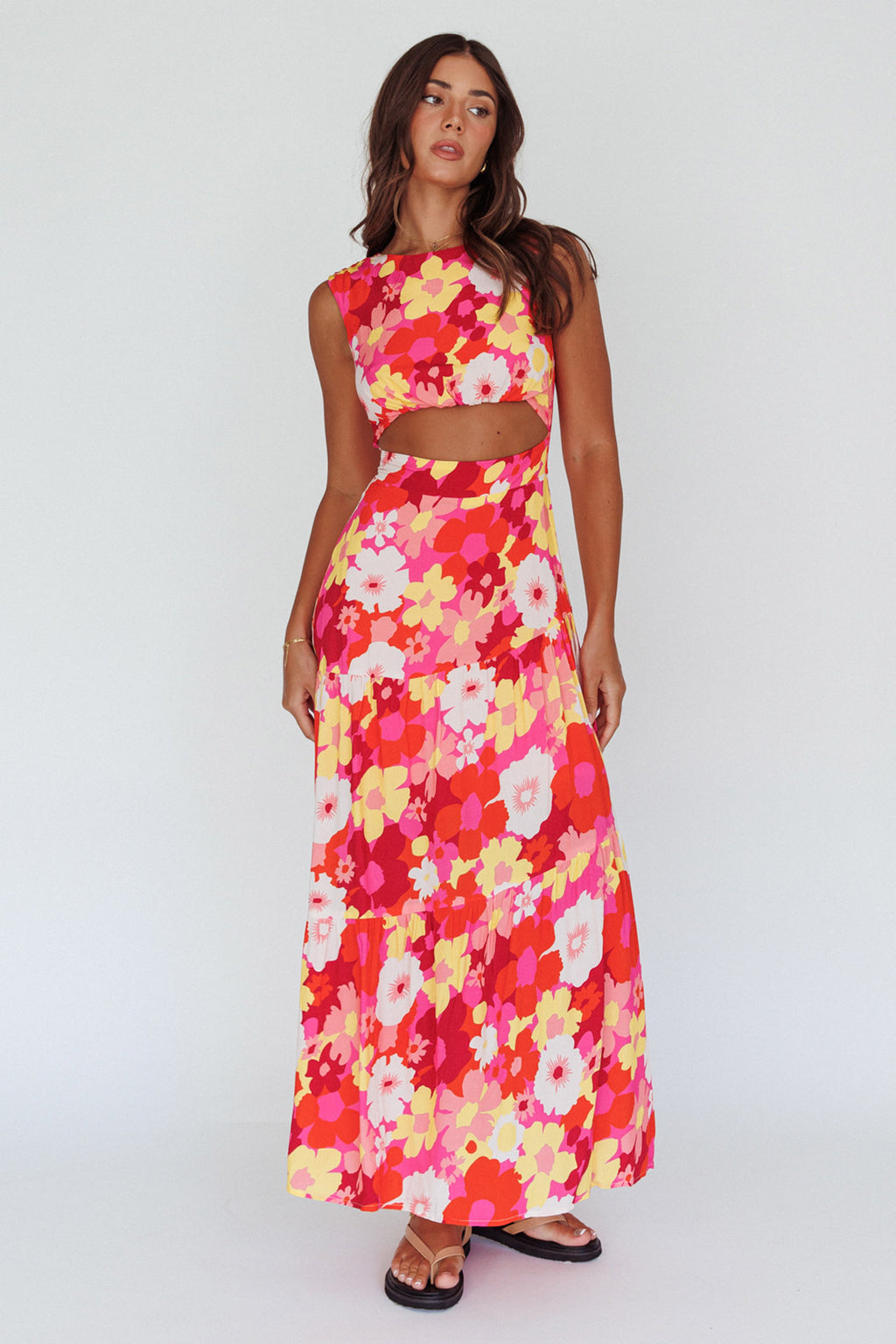 Shaniqua Cut-Out Sleeveless Midi Dress Floral Pink by Selfie Leslie