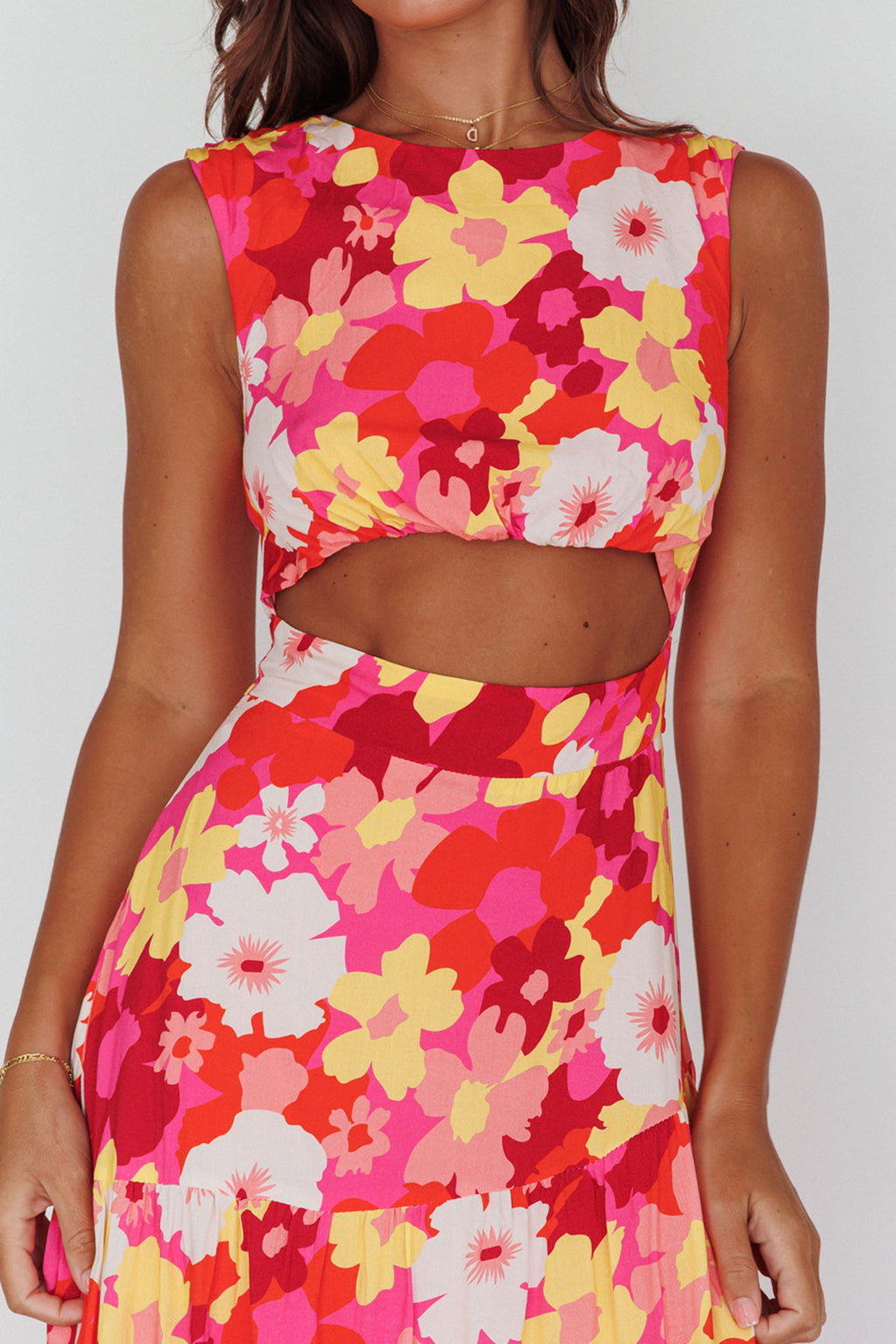 Shaniqua Cut-Out Sleeveless Midi Dress Floral Pink by Selfie Leslie