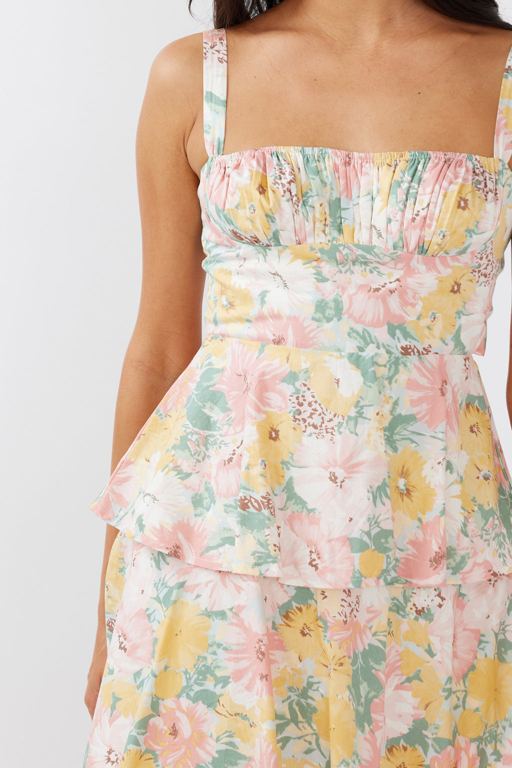 Provence Bloom Tiered Mini Dress Multi Blush by Selfie Leslie
