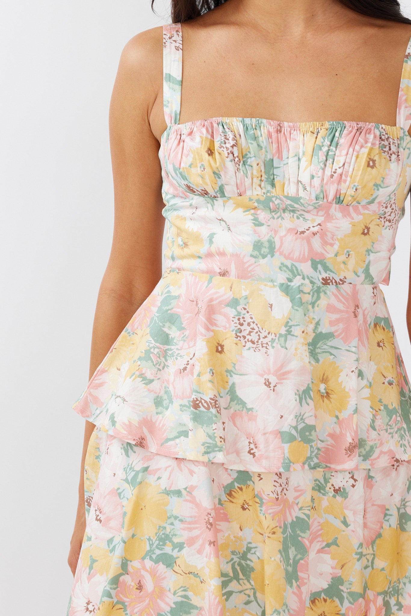 Provence Bloom Tiered Mini Dress Multi Blush by Selfie Leslie