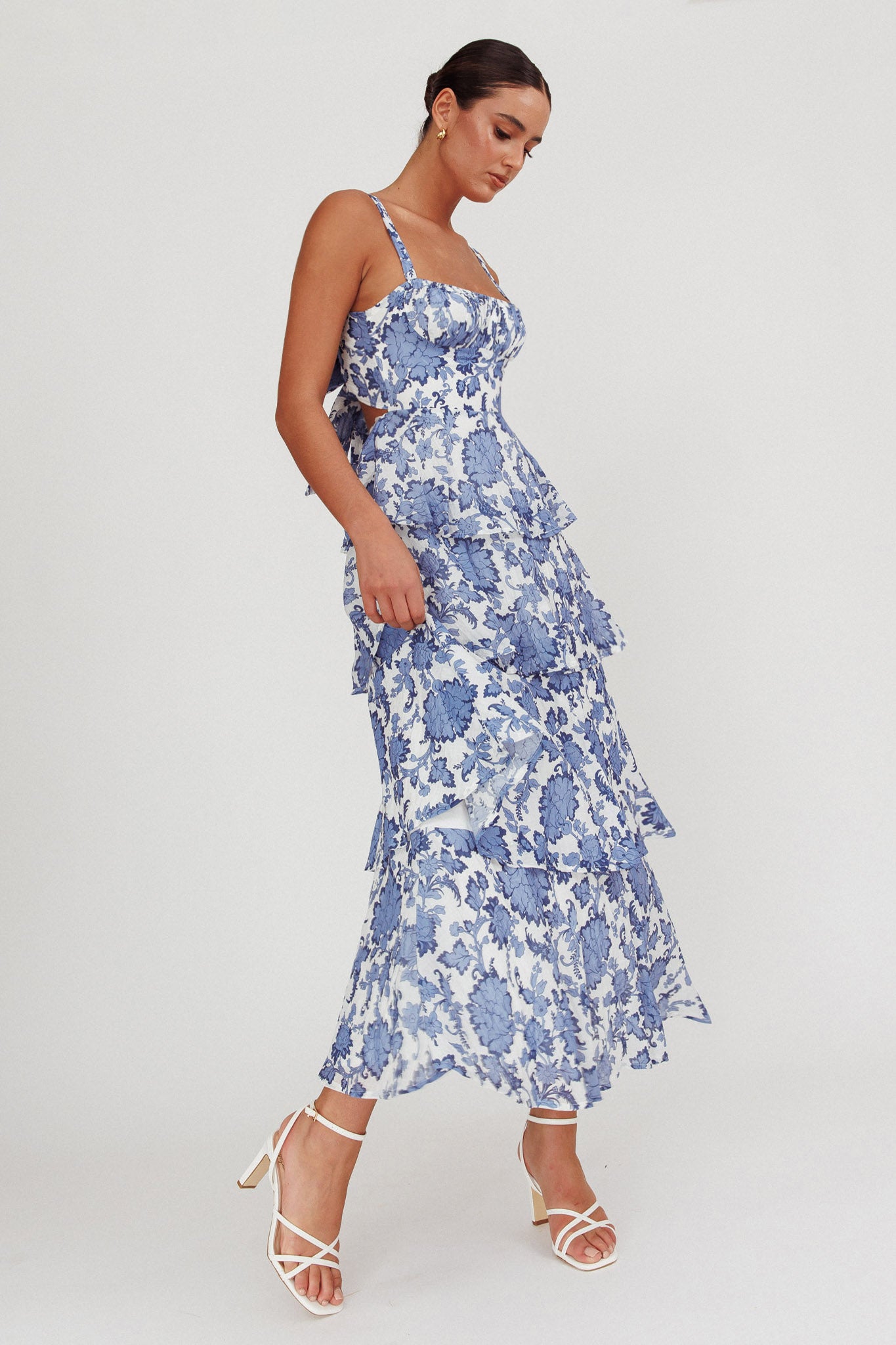 Provence Bloom Tiered Maxi Dress Floral Blue by Selfie Leslie