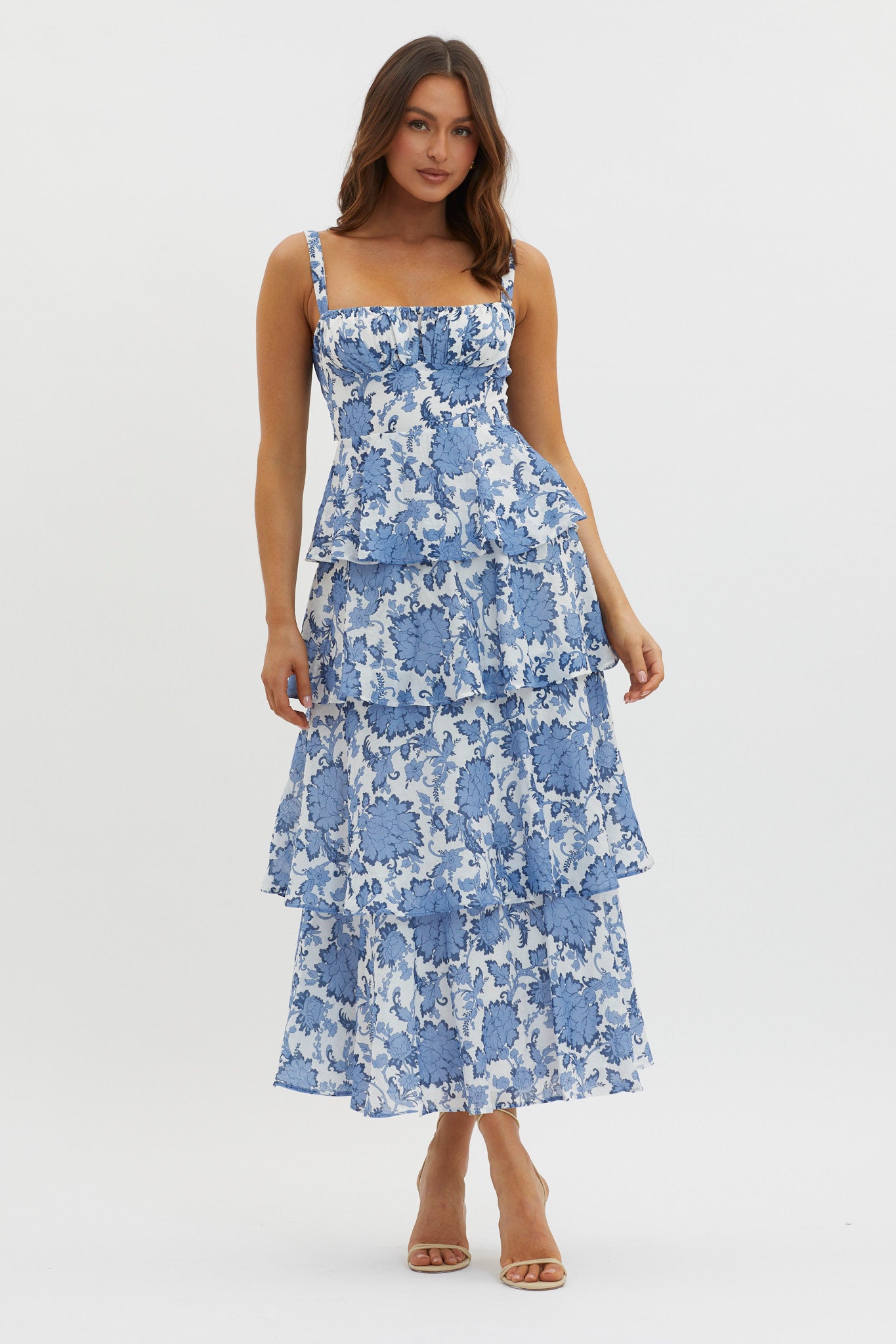 Shop the Provence Bloom Tiered Maxi Dress Floral Blue