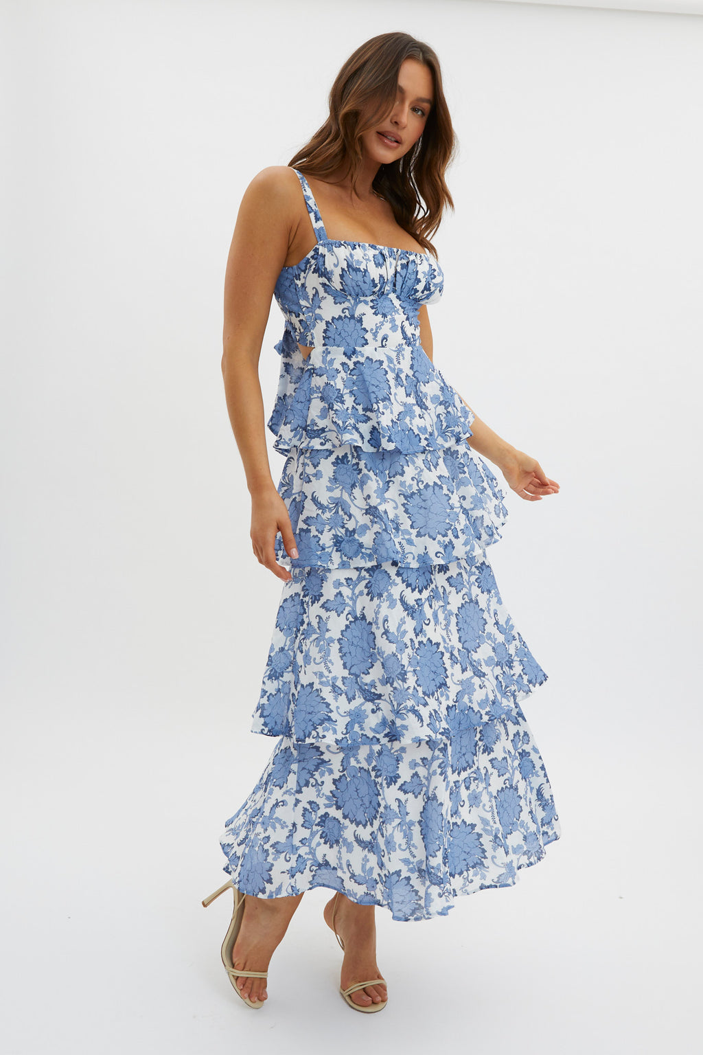 Provence Bloom Tiered Maxi Dress Floral Blue by Selfie Leslie