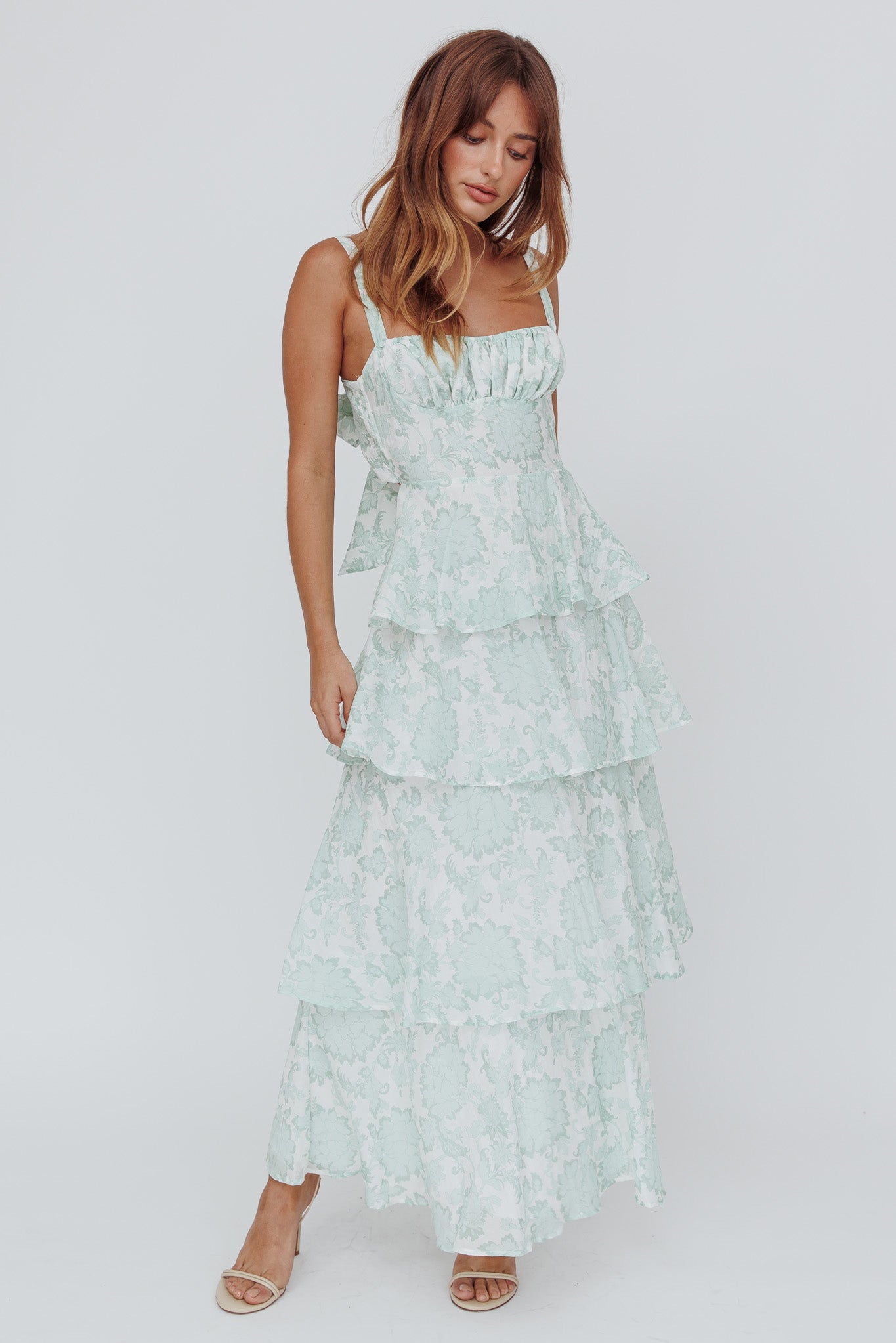 Provence Bloom Tiered Maxi Dress Floral Sage by Selfie Leslie