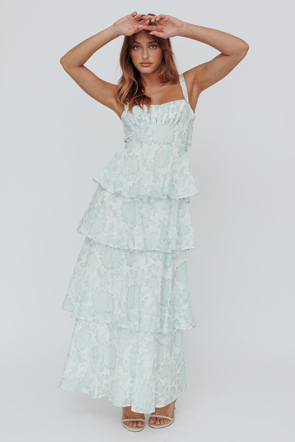 Provence Bloom Tiered Maxi Dress Floral Sage by Selfie Leslie