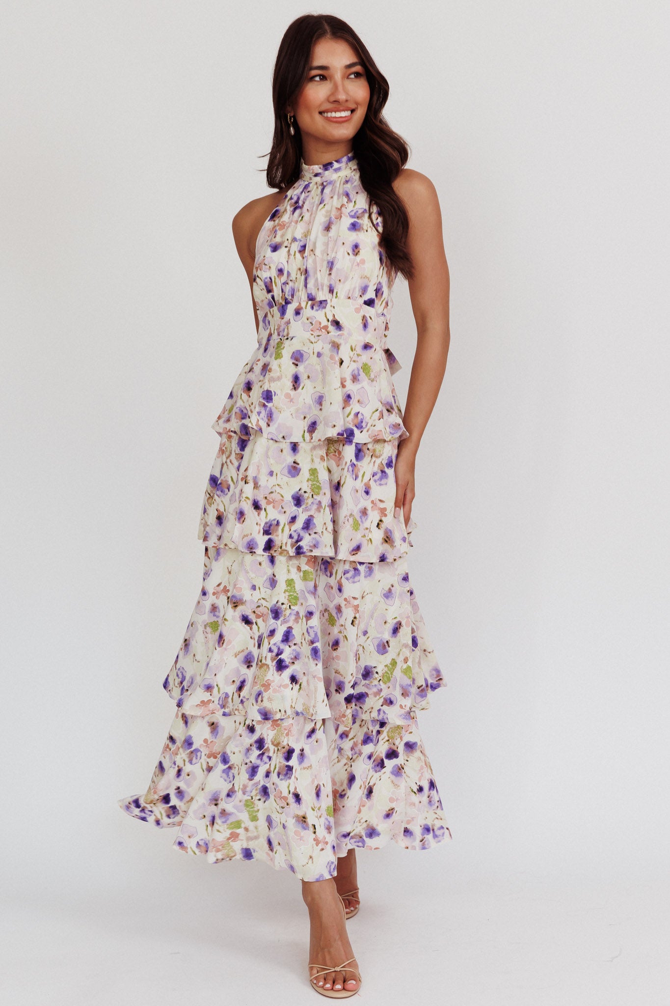 Provence Bloom Tiered Halterneck Dress Blue by Selfie Leslie
