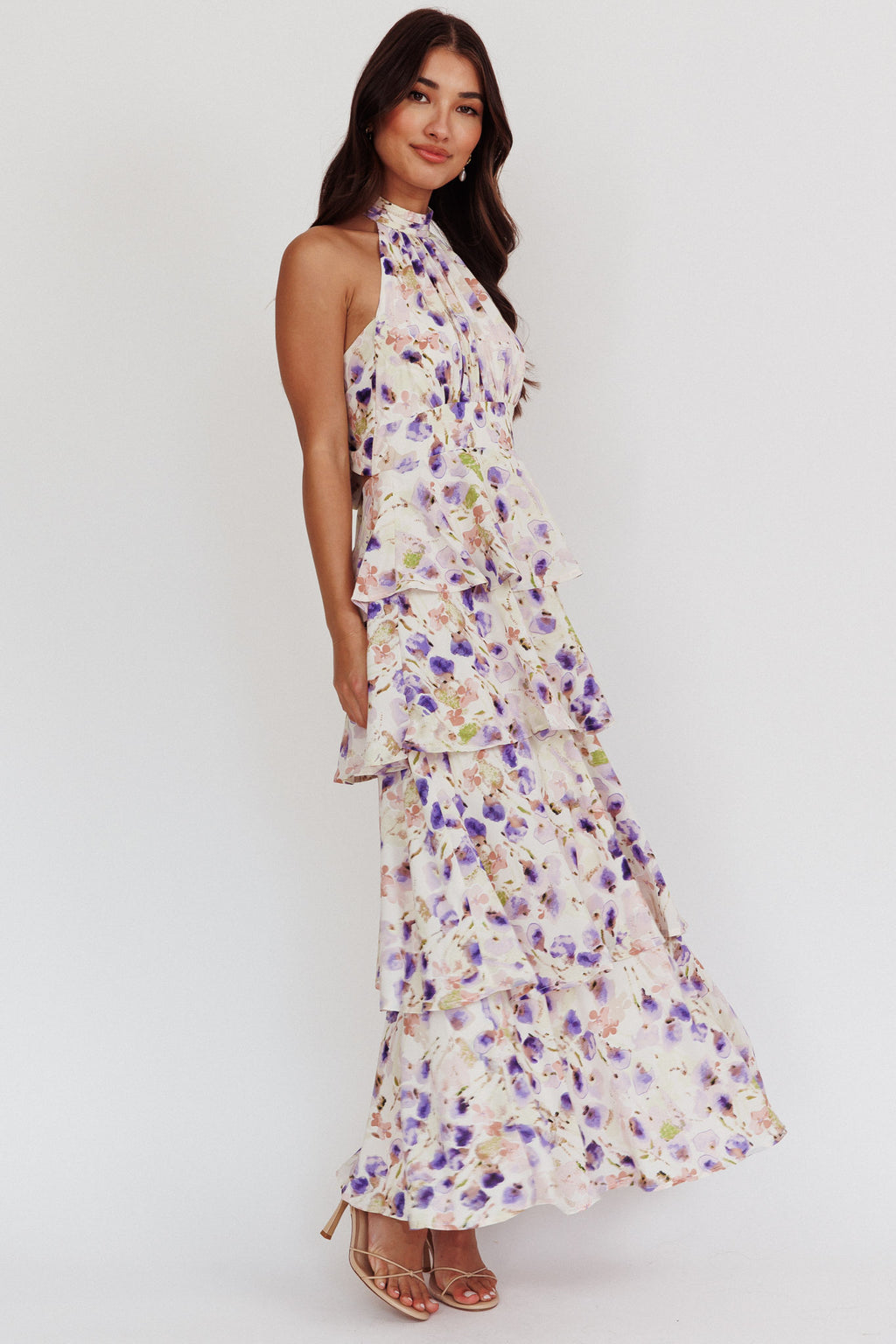 Provence Bloom Tiered Halterneck Dress Blue by Selfie Leslie