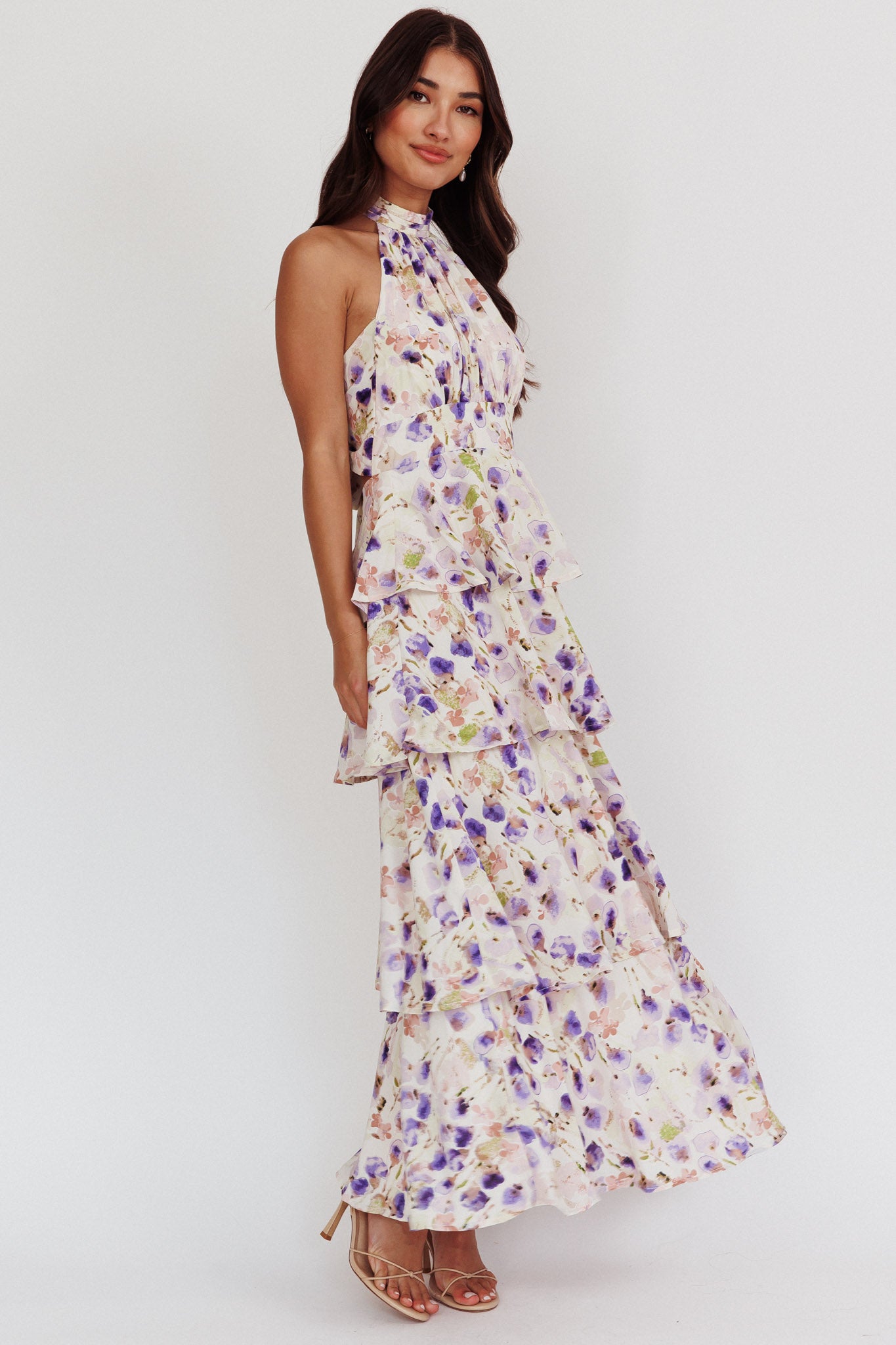 Provence Bloom Tiered Halterneck Dress Blue by Selfie Leslie