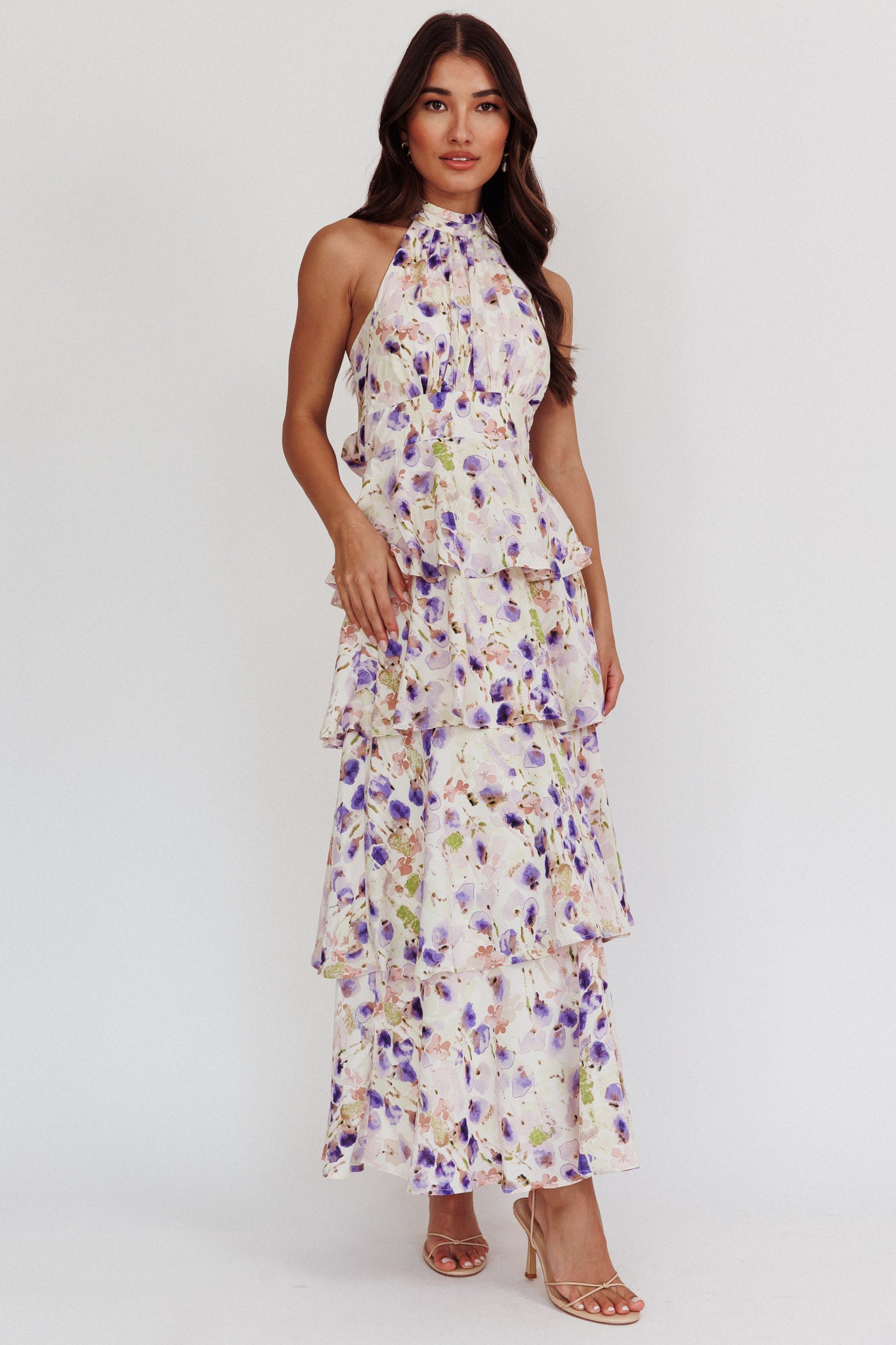 Provence Bloom Tiered Halterneck Dress Blue by Selfie Leslie