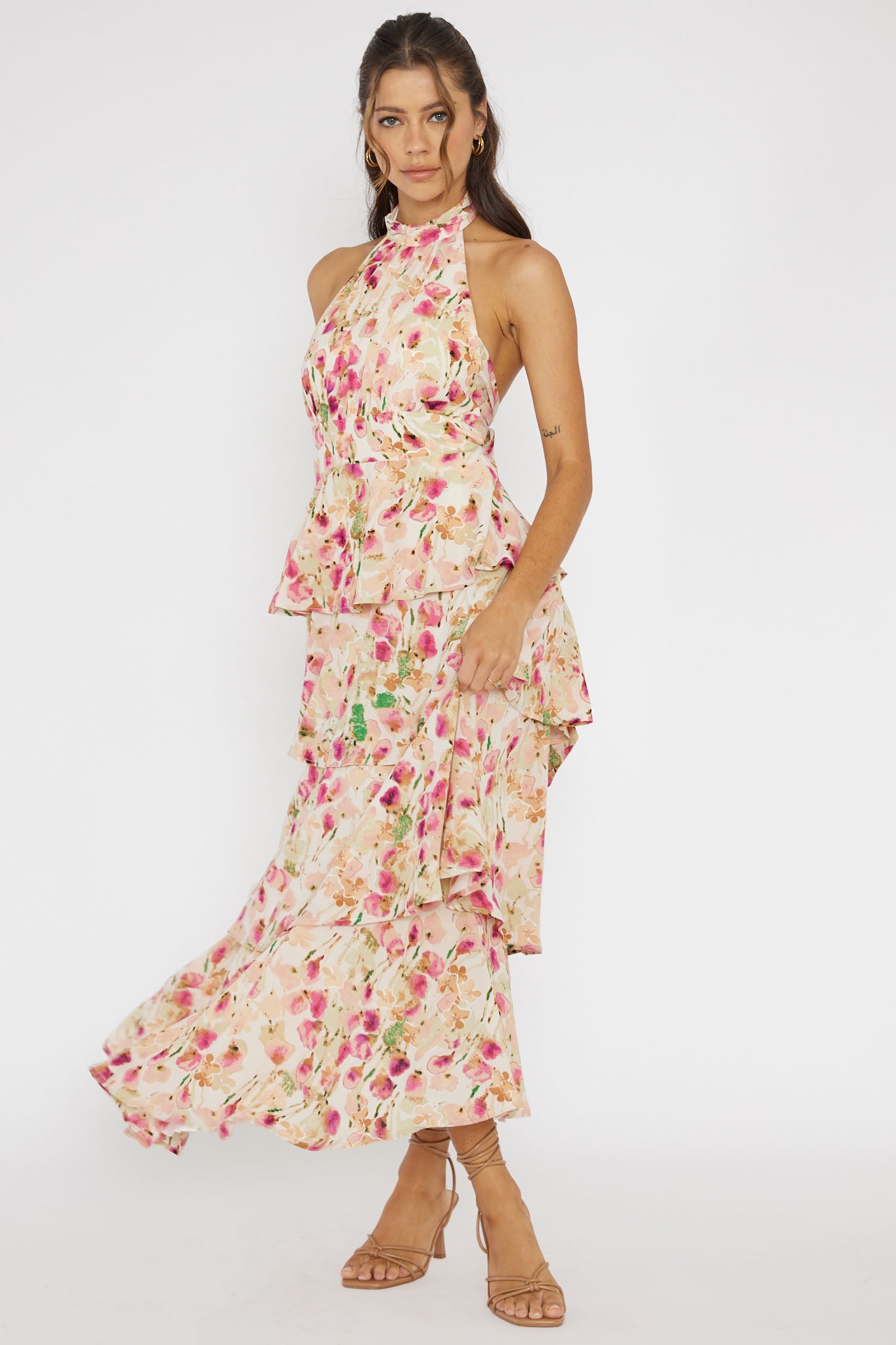 Provence Bloom Tiered Halterneck Dress Pink by Selfie Leslie