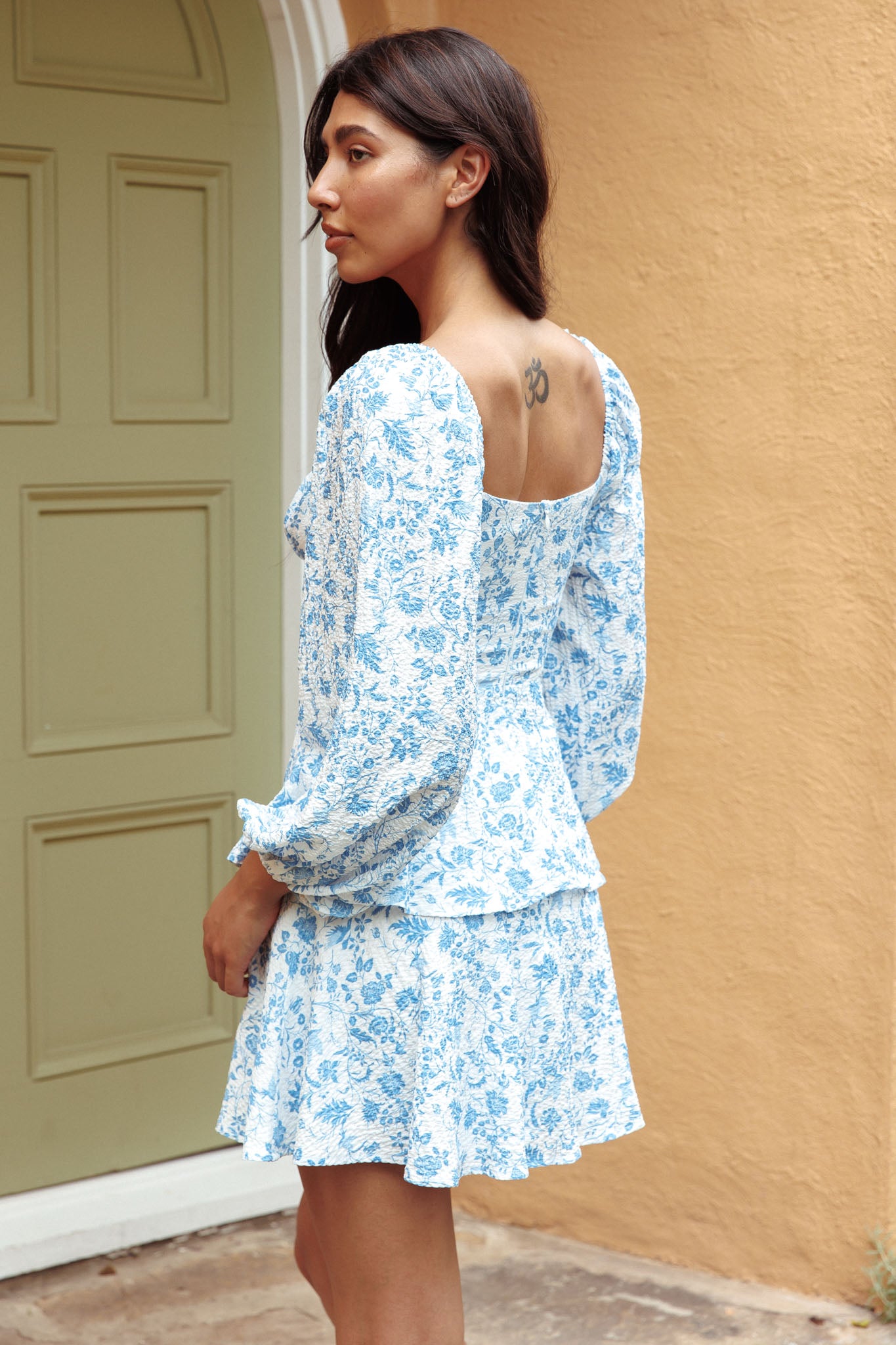 Provence Bloom Long Sleeve Mini Dress Floral Blue by Selfie Leslie