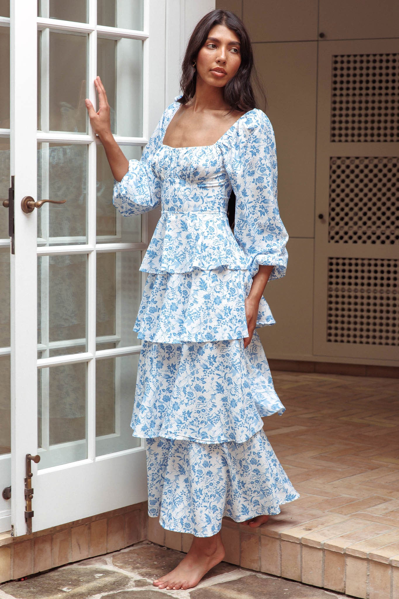 Shop the Provence Bloom Long Sleeve Maxi Dress Floral Blue