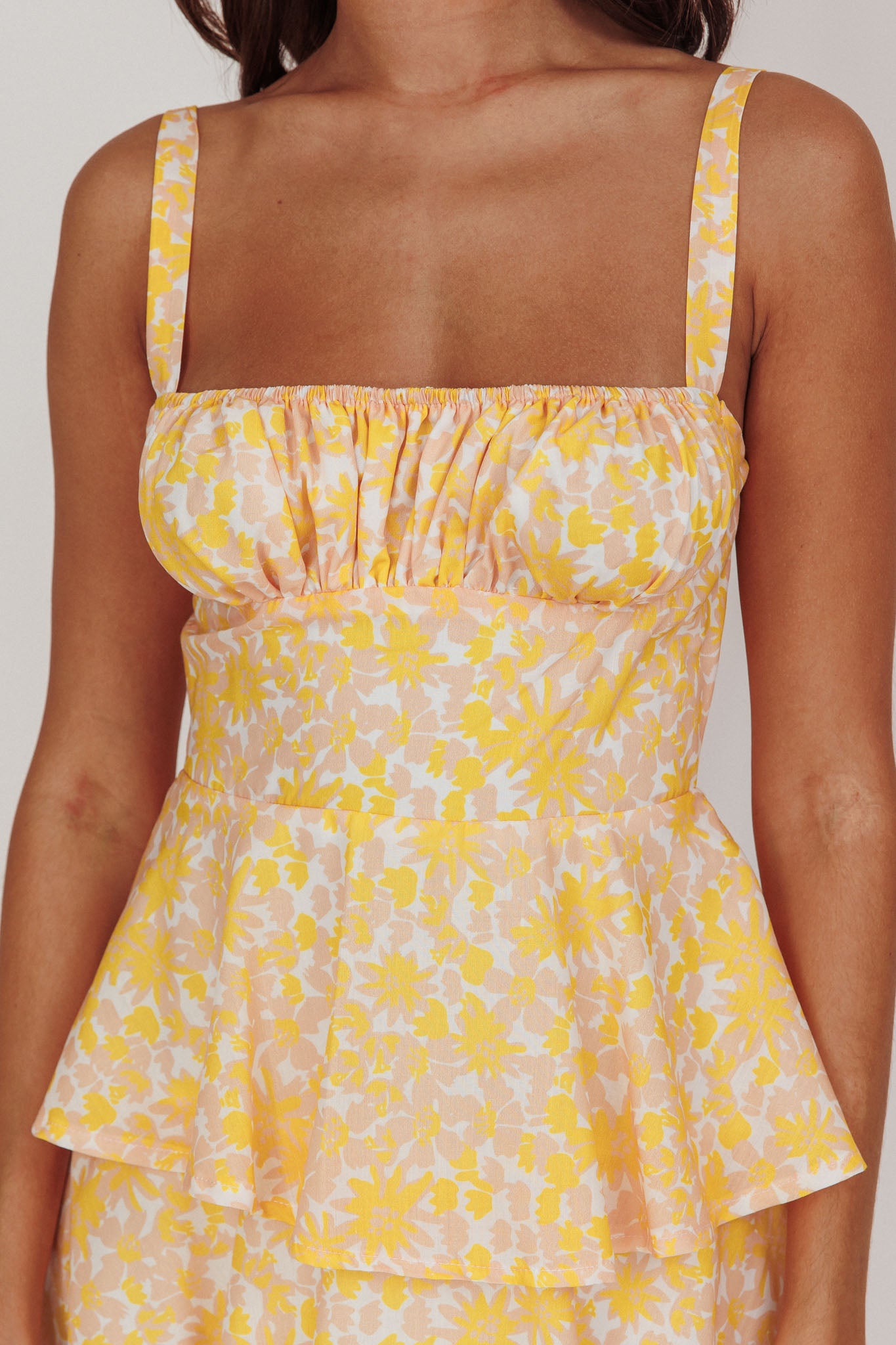 Provence Bloom Tiered Ruffle Floral Maxi Dress Yellow by Selfie Leslie