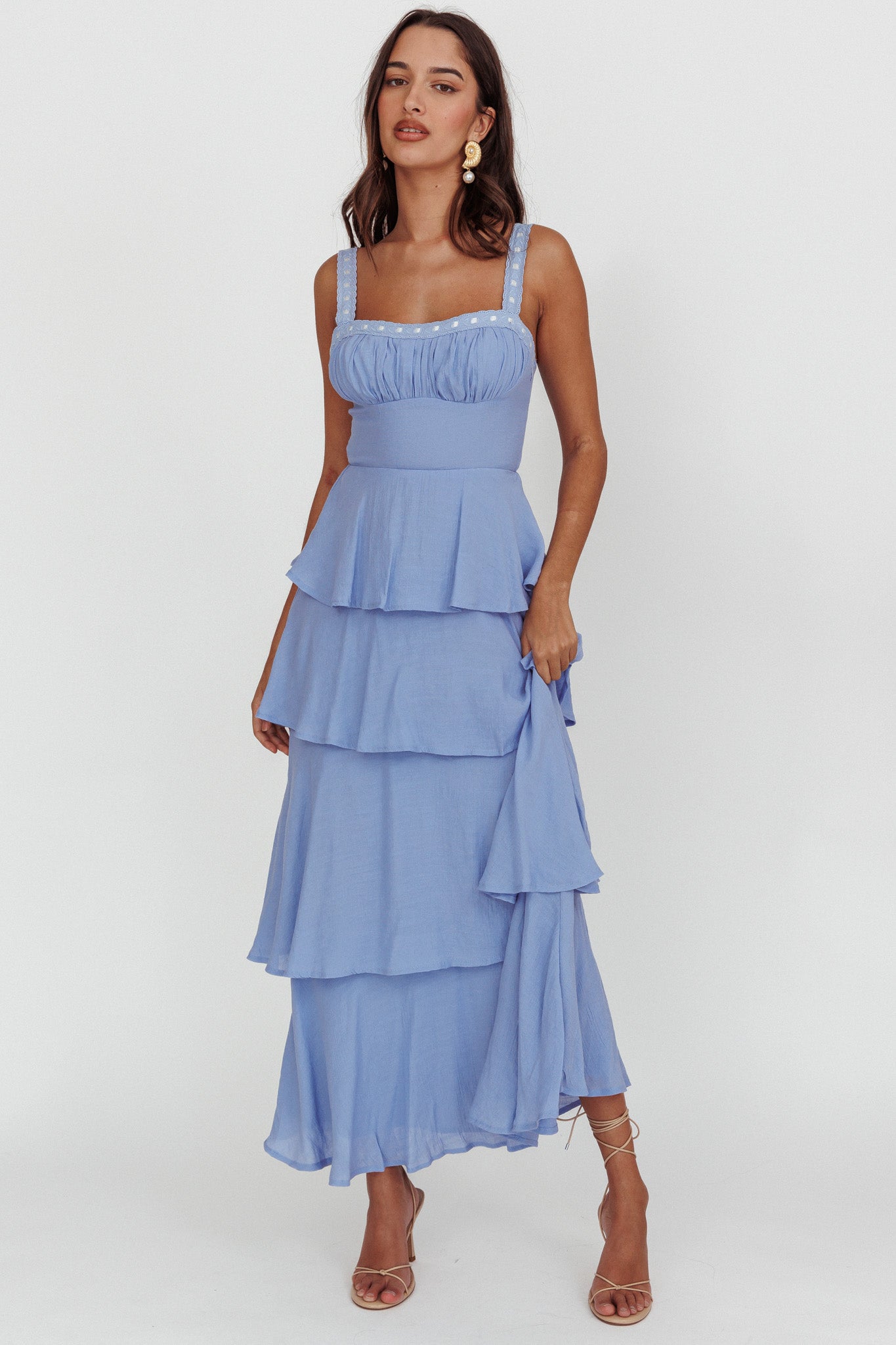 Provence Bloom Tiered Ruffle Maxi Dress Blue by Selfie Leslie