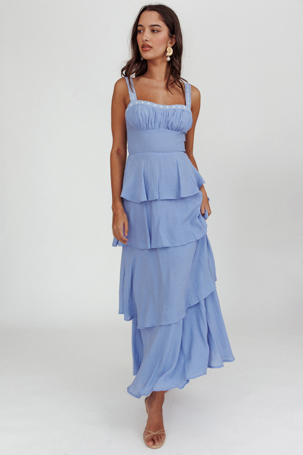 Provence Bloom Tiered Ruffle Maxi Dress Blue by Selfie Leslie