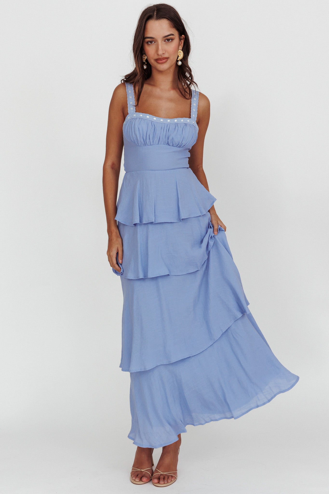 Provence Bloom Tiered Ruffle Maxi Dress Blue by Selfie Leslie