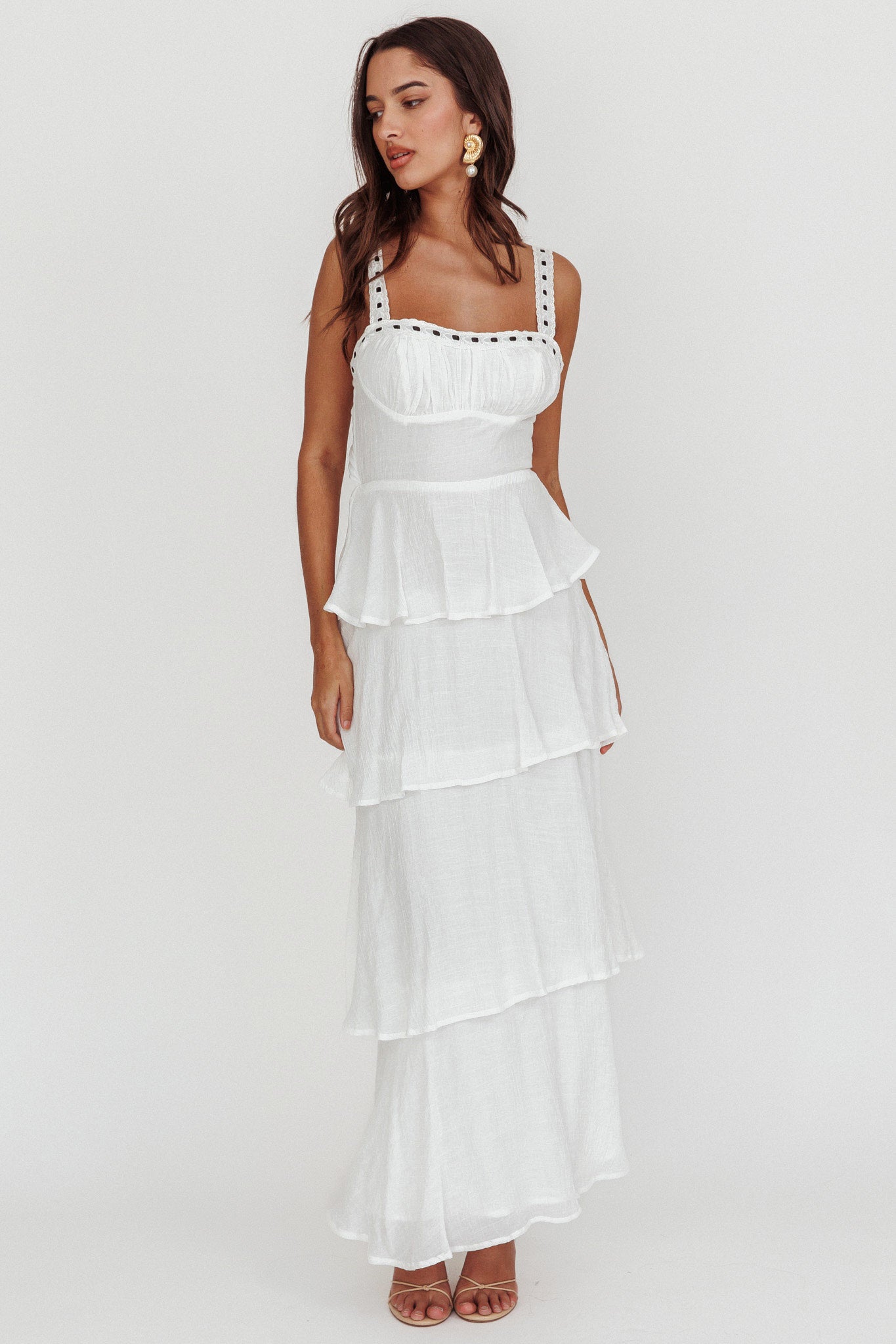 Provence Bloom Tiered Ruffle Maxi Dress White by Selfie Leslie